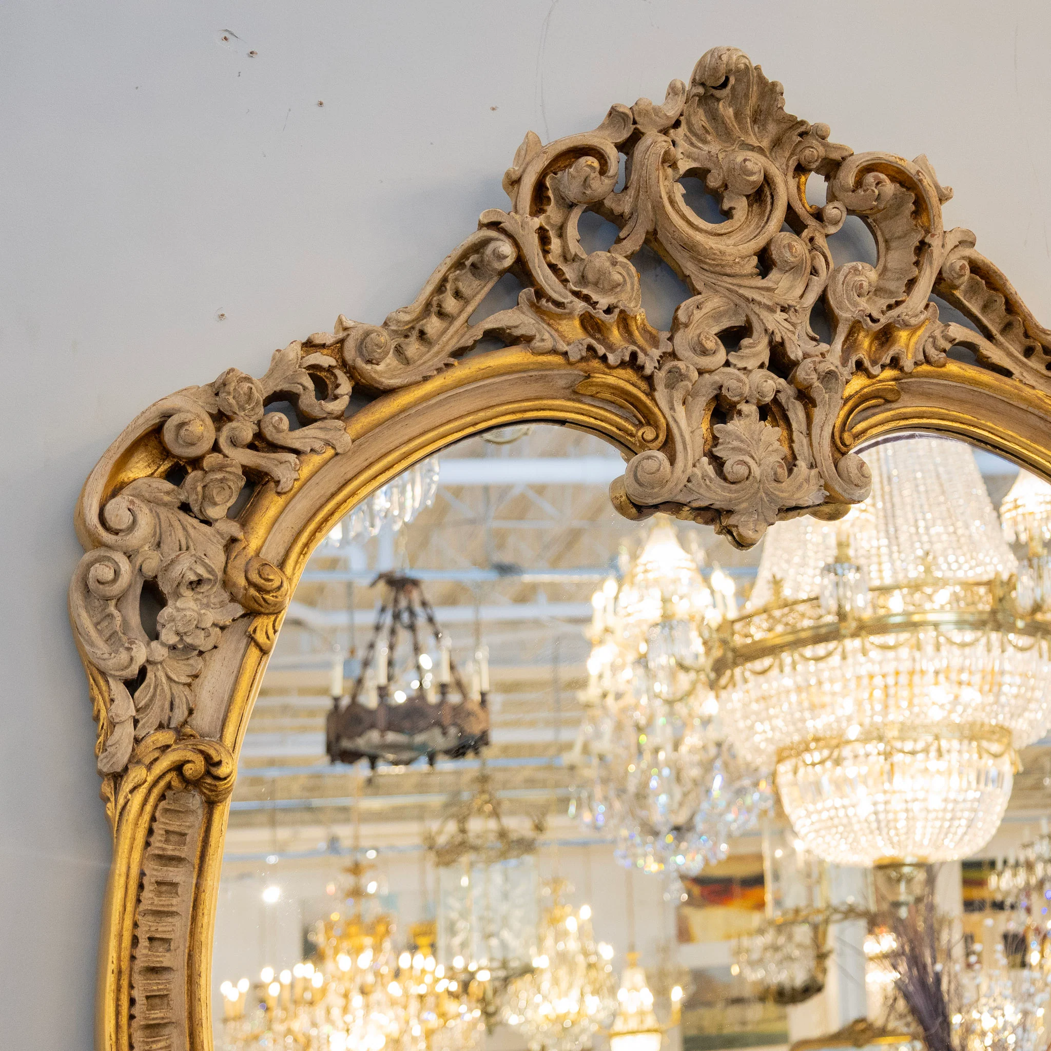 Gilded Rococo Mirror & Console – Ornate Hand-Carved Scrollwork & White Marble Top - Image 10