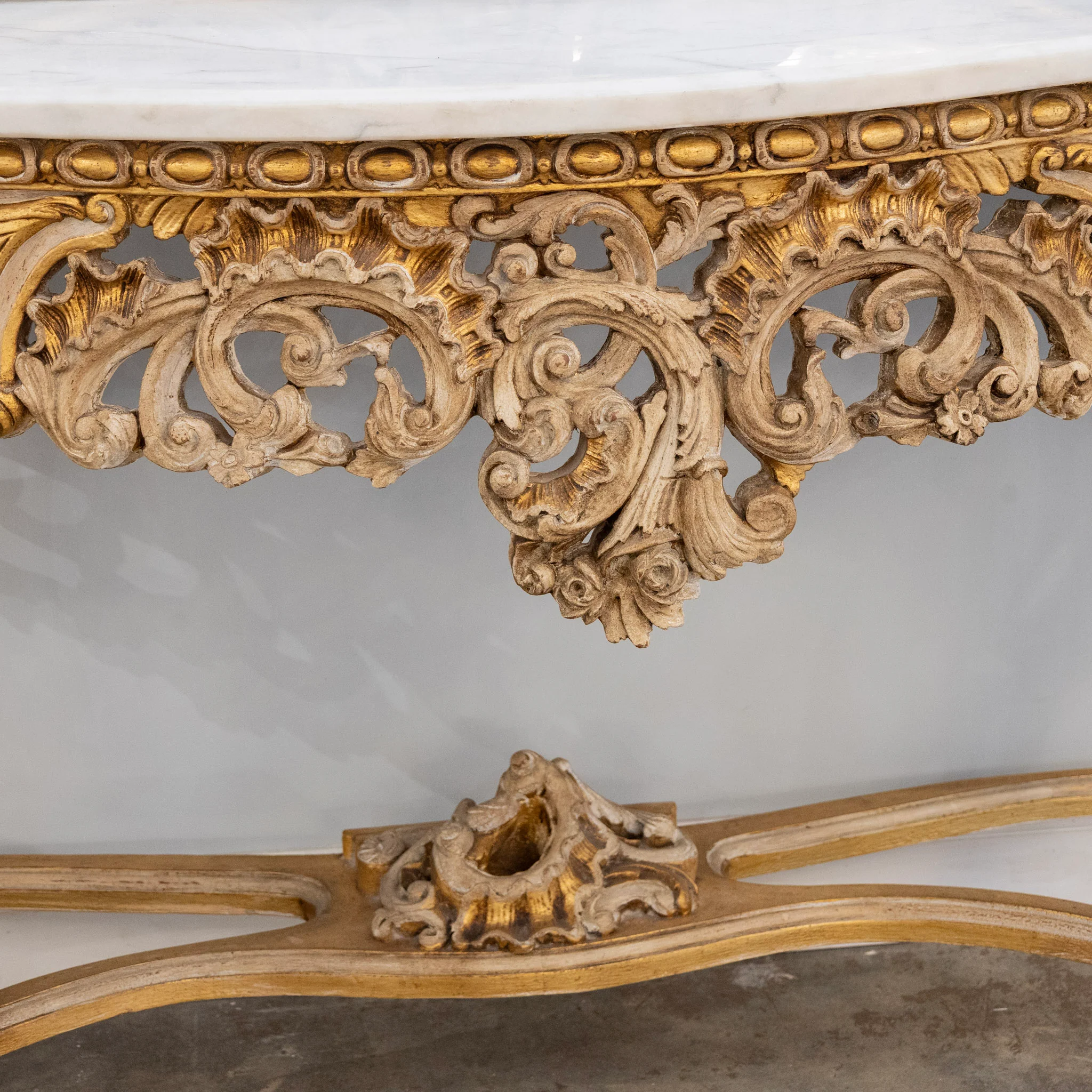 Gilded Rococo Mirror & Console – Ornate Hand-Carved Scrollwork & White Marble Top - Image 4