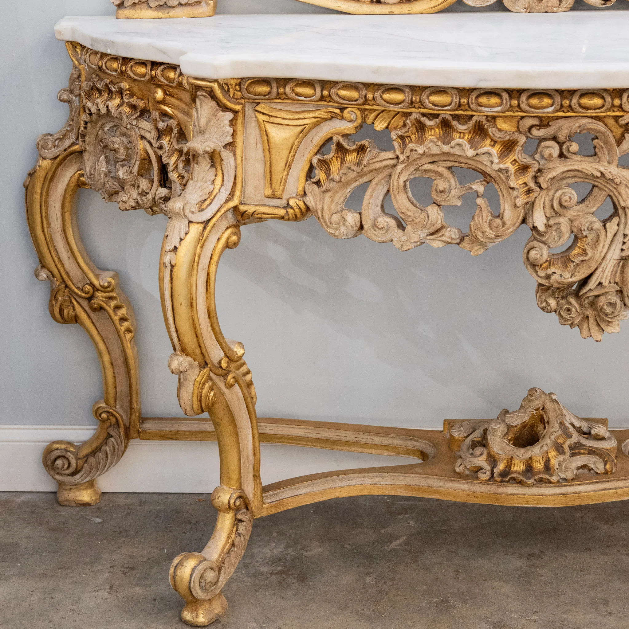 Gilded Rococo Mirror & Console – Ornate Hand-Carved Scrollwork & White Marble Top - Image 5