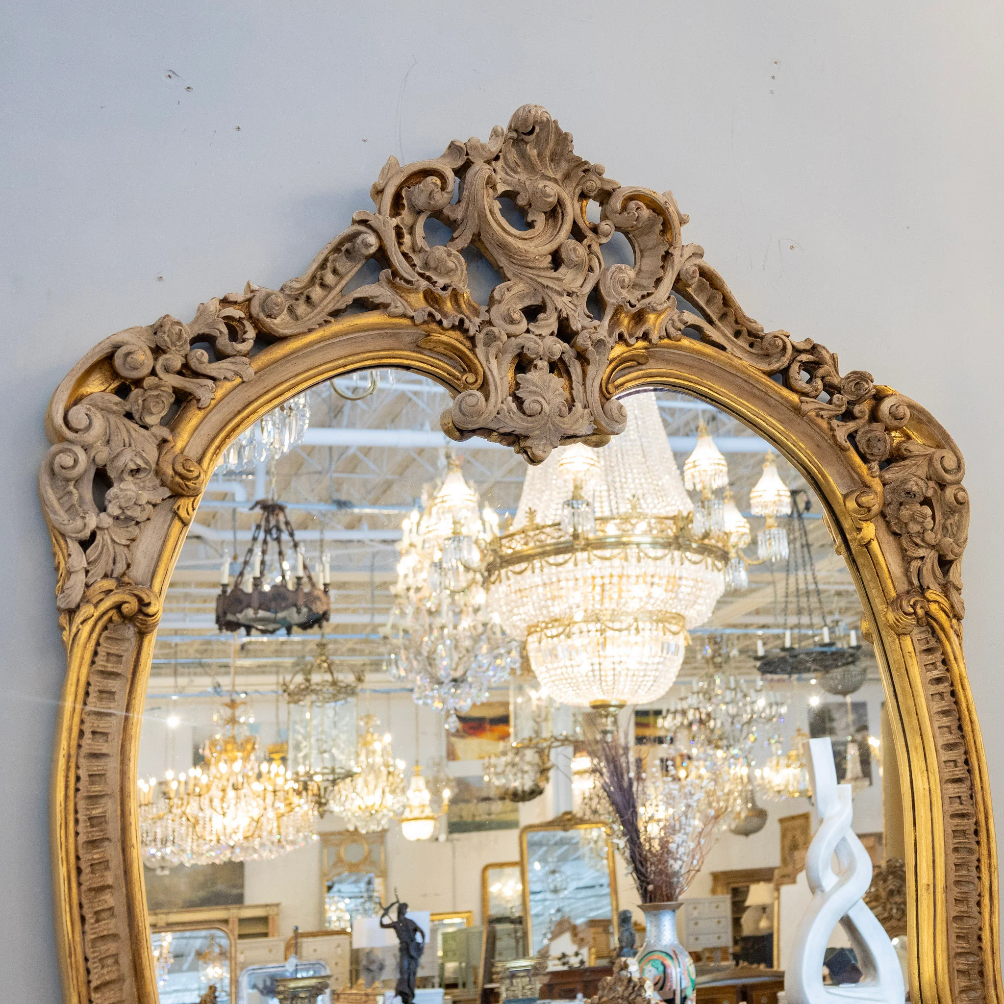 Gilded Rococo Mirror & Console – Ornate Hand-Carved Scrollwork & White Marble Top - Image 8
