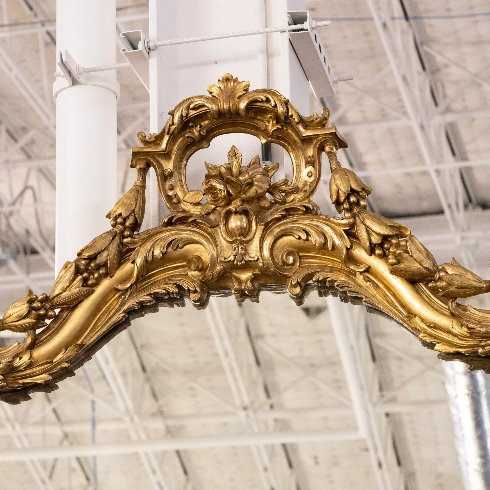 Grand French Gilded Mirror – Ornate Rococo Crest & Floral Carvings - Image 5