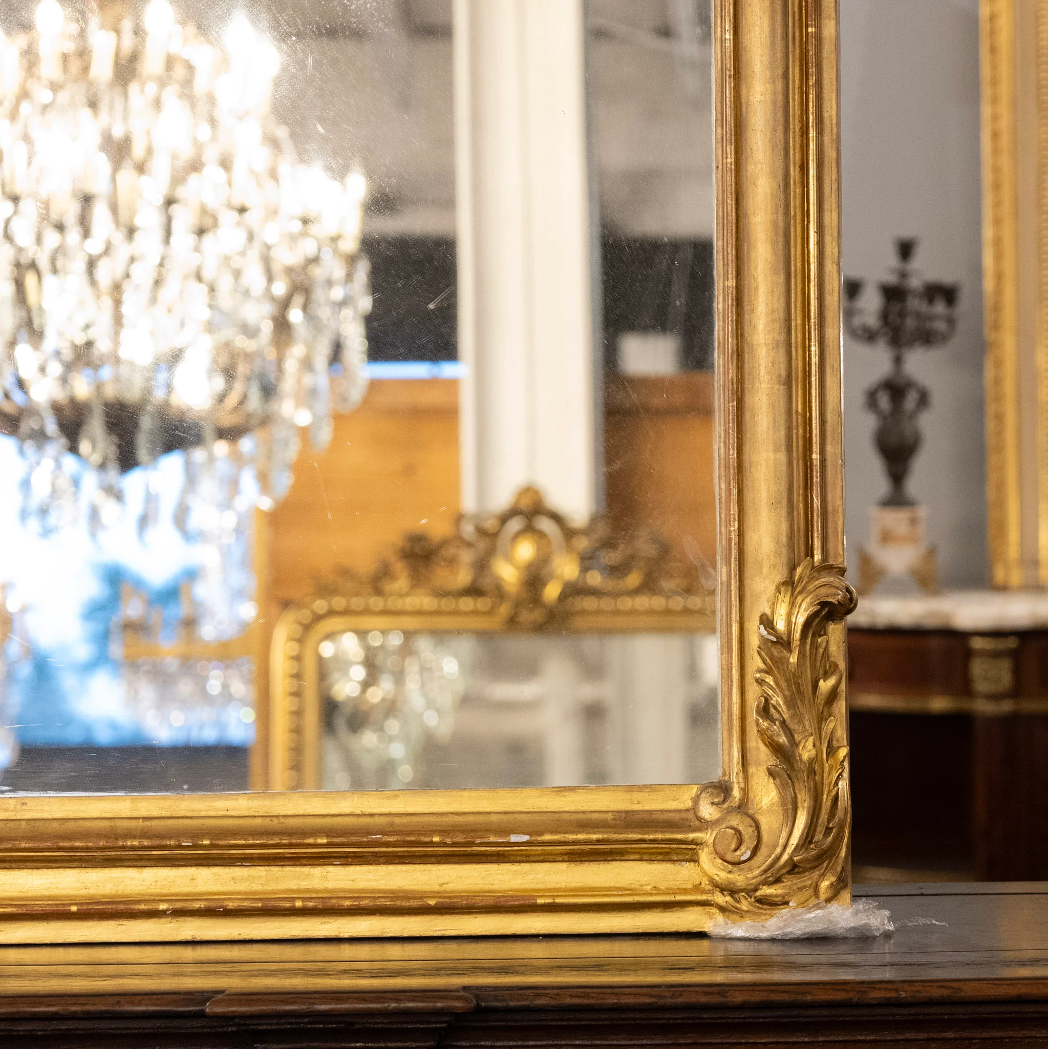 Grand French Gilded Mirror – Ornate Rococo Crest & Floral Carvings - Image 6