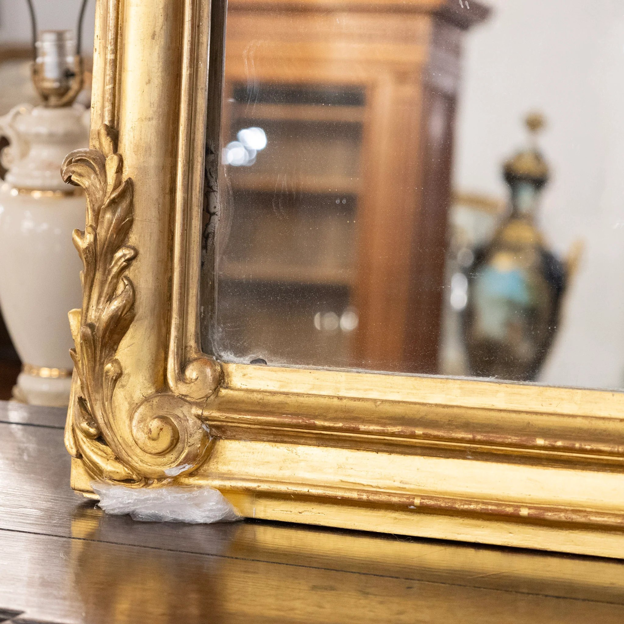 Grand French Gilded Mirror – Ornate Rococo Crest & Floral Carvings - Image 8