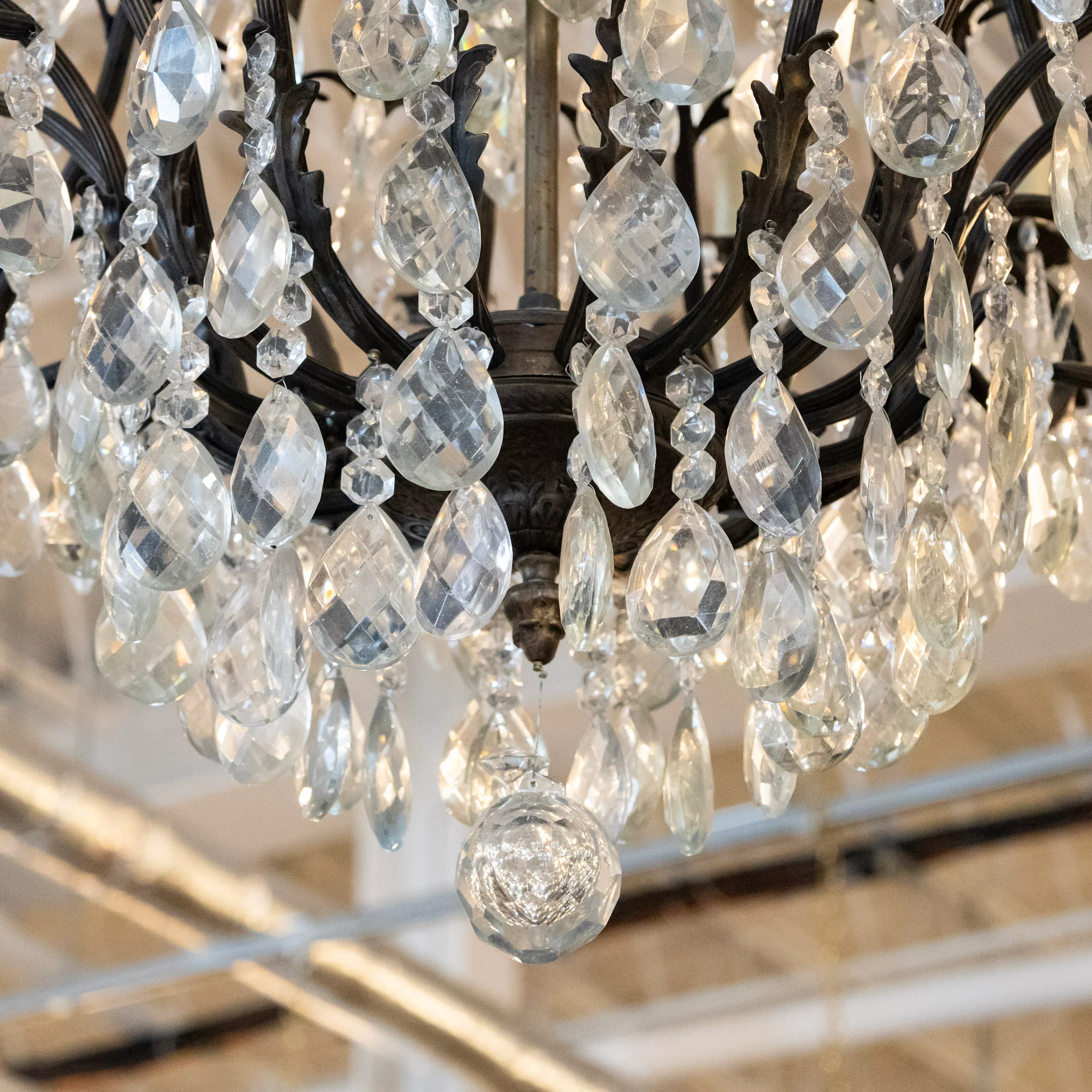 French Empire Candelabra Iron Chandelier – Crystal Drops & Ornate Frame - Image 3