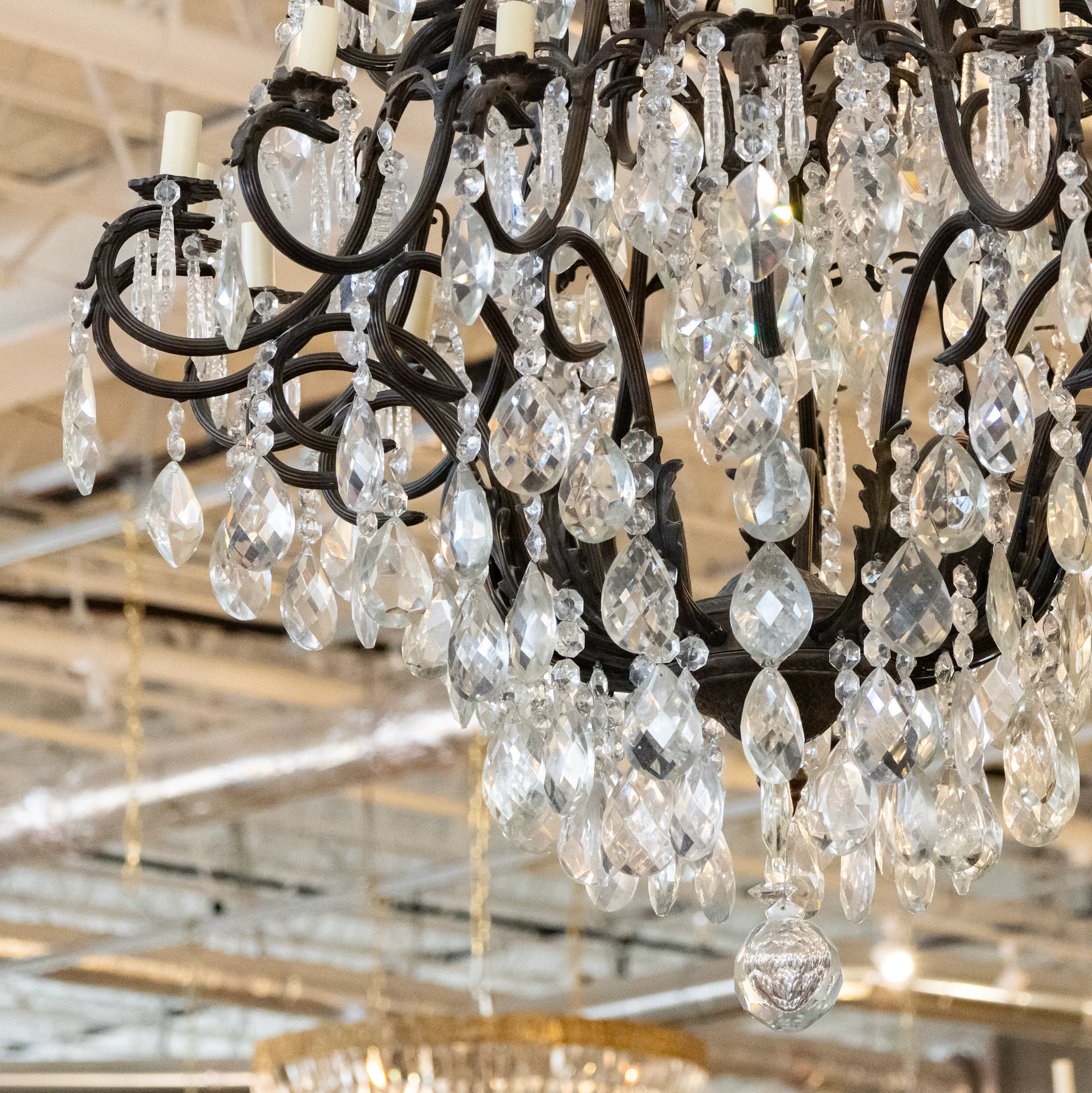 French Empire Candelabra Iron Chandelier – Crystal Drops & Ornate Frame - Image 4