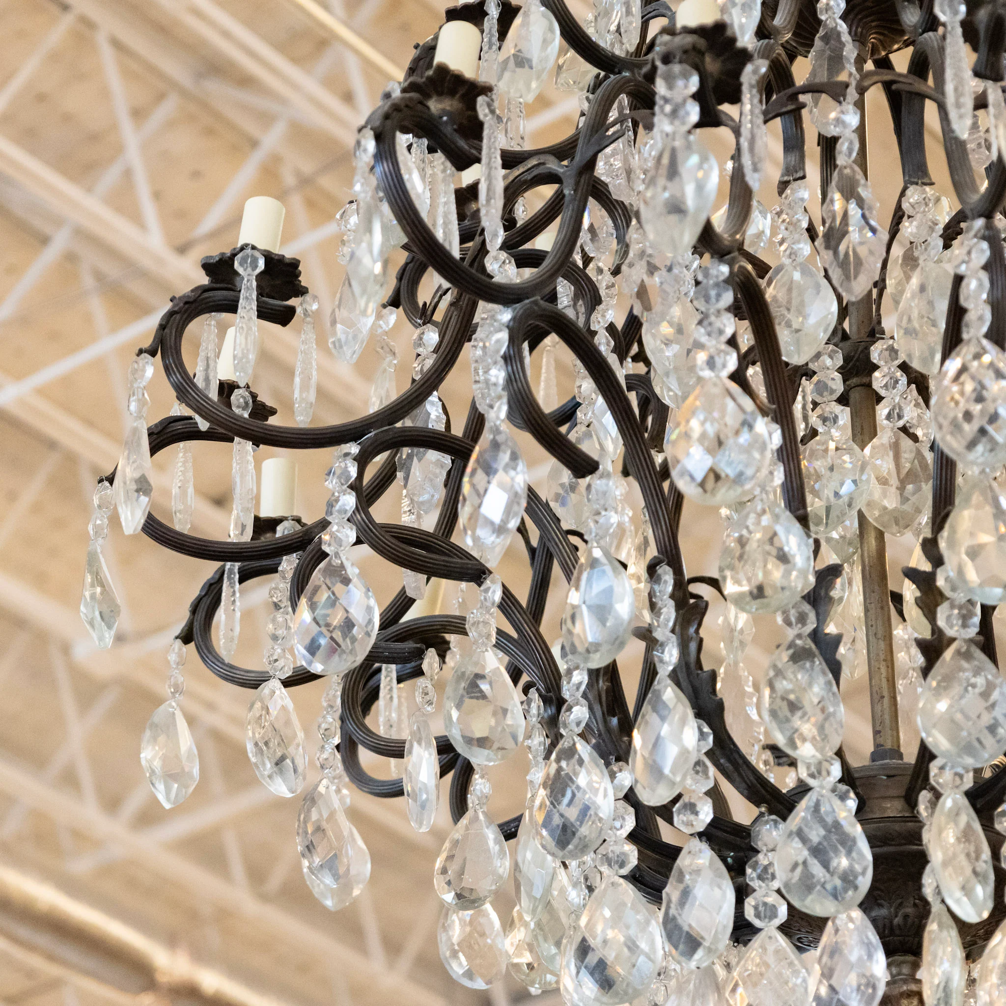 French Empire Candelabra Iron Chandelier – Crystal Drops & Ornate Frame - Image 5