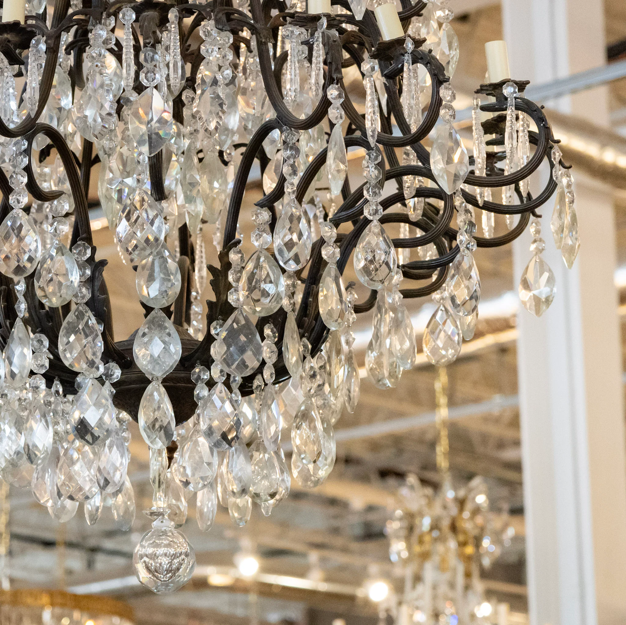 French Empire Candelabra Iron Chandelier – Crystal Drops & Ornate Frame - Image 6