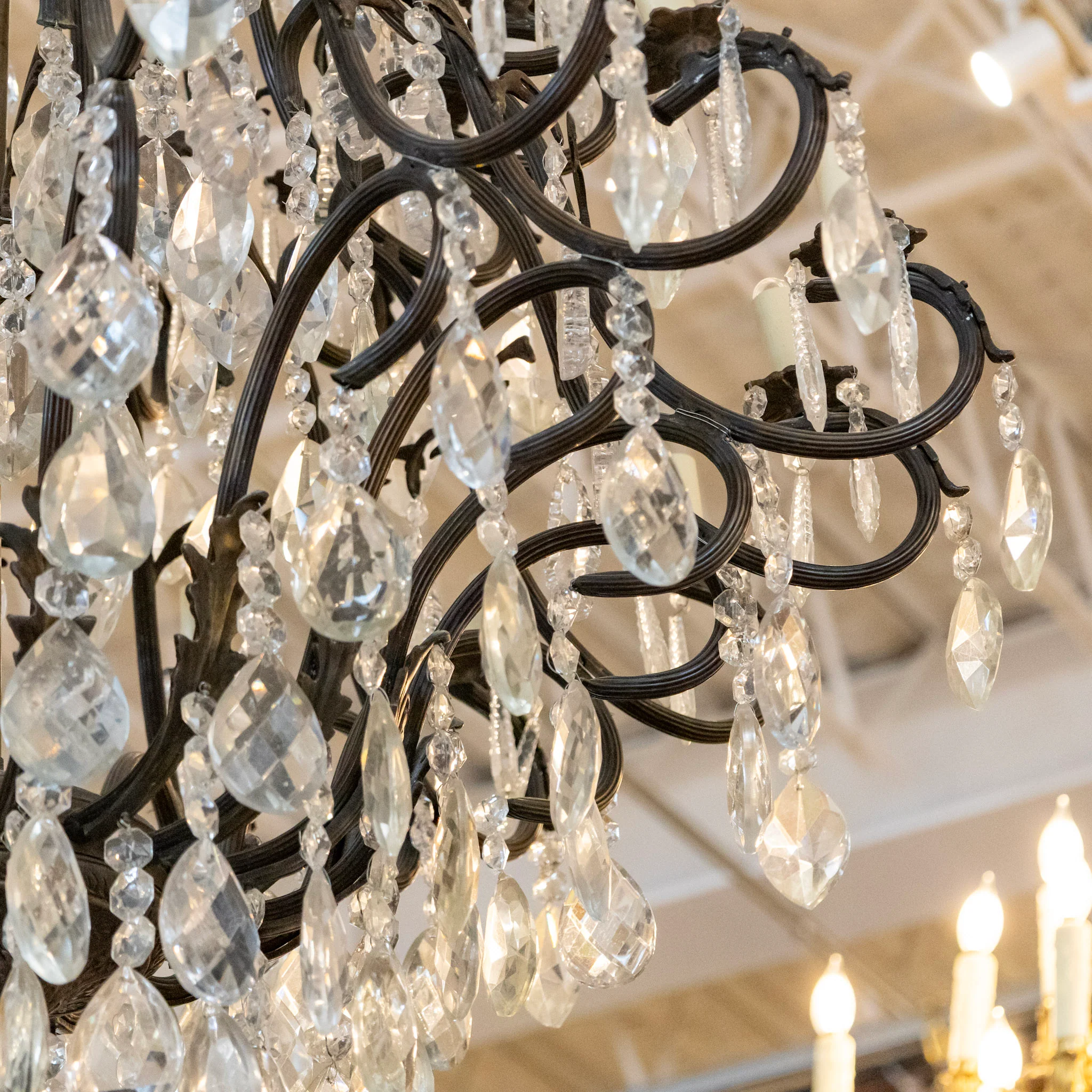 French Empire Candelabra Iron Chandelier – Crystal Drops & Ornate Frame - Image 7