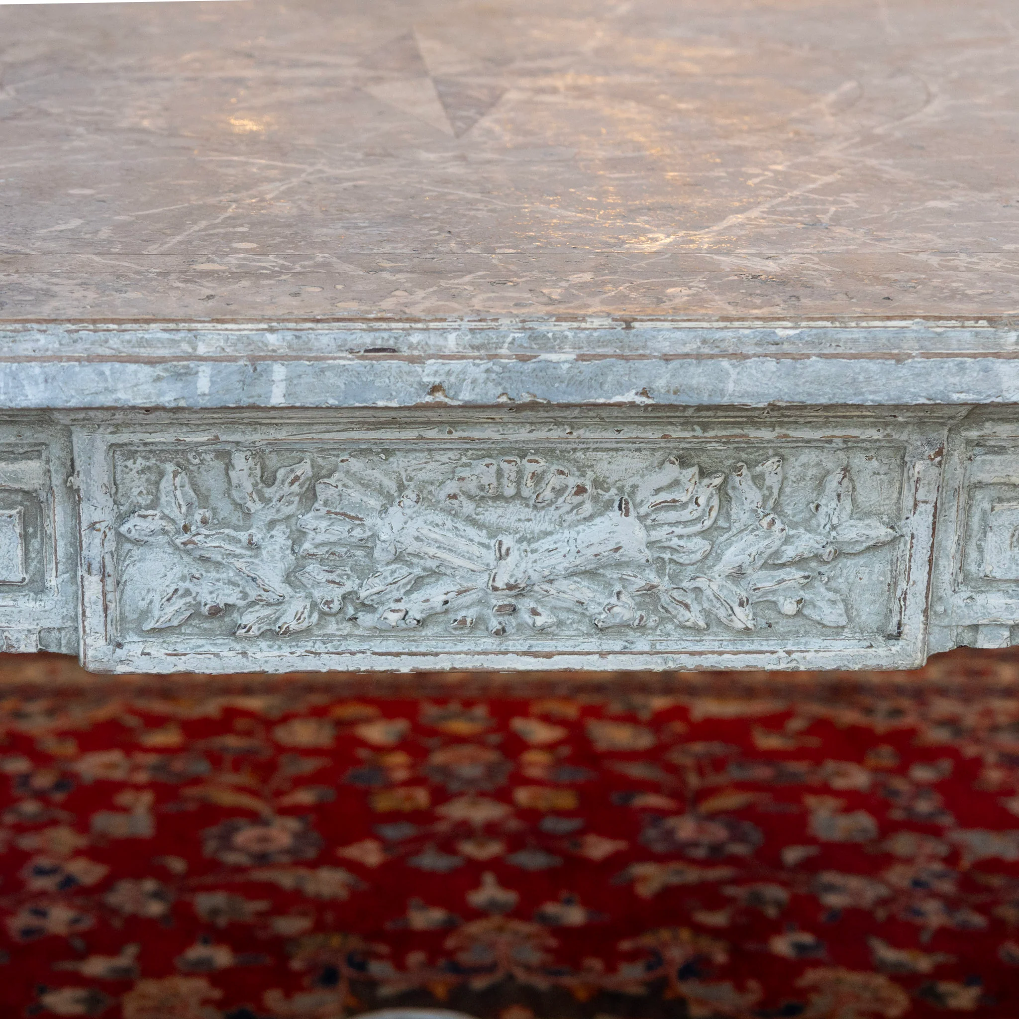 Grand European Neoclassical Hand-Carved Dining Table – Grey & White Faux Marble Finish - Image 13