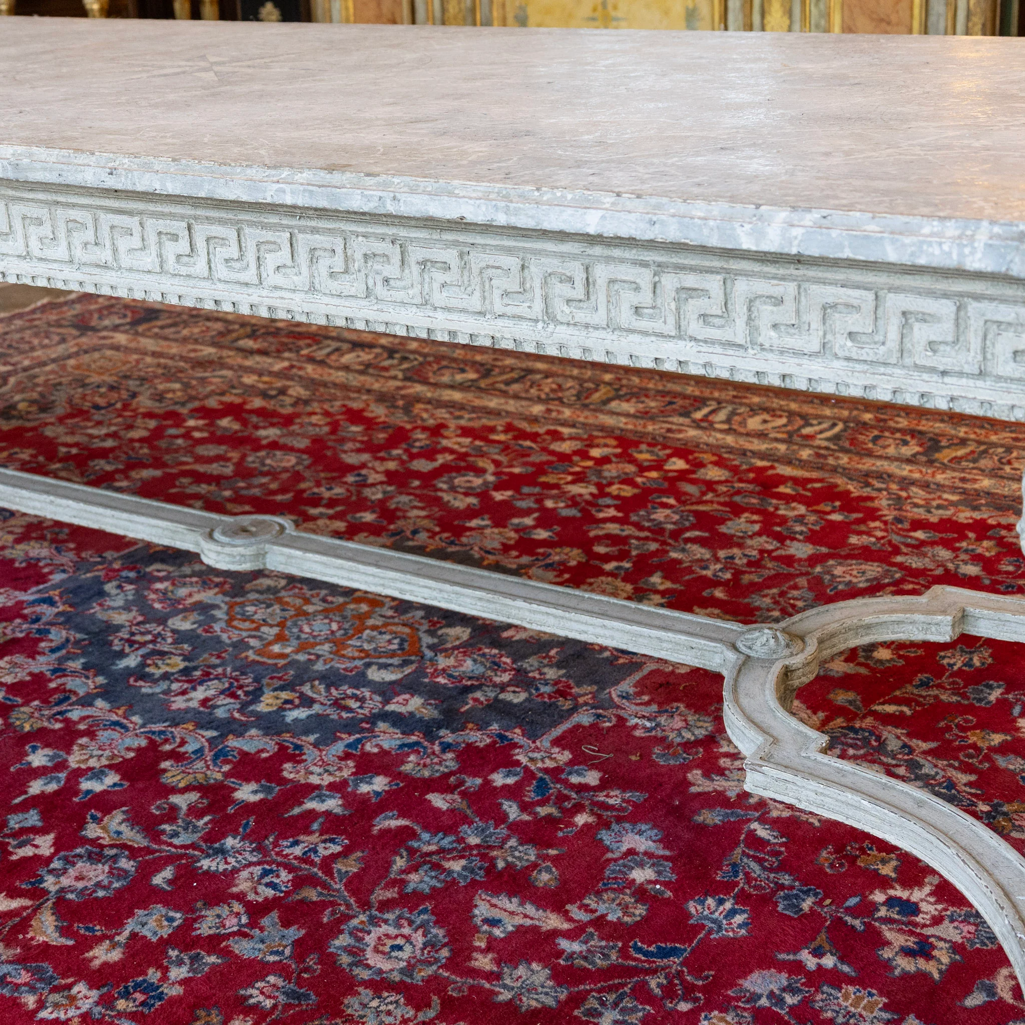 Grand European Neoclassical Hand-Carved Dining Table – Grey & White Faux Marble Finish - Image 7