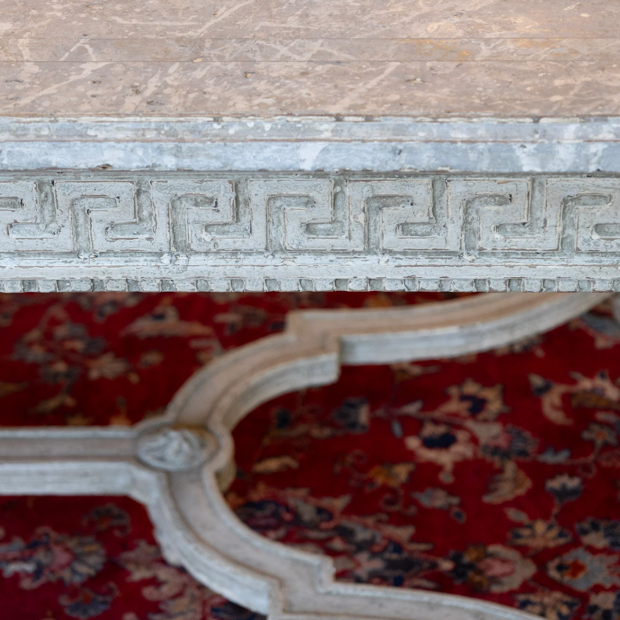 Grand European Neoclassical Hand-Carved Dining Table – Grey & White Faux Marble Finish - Image 8