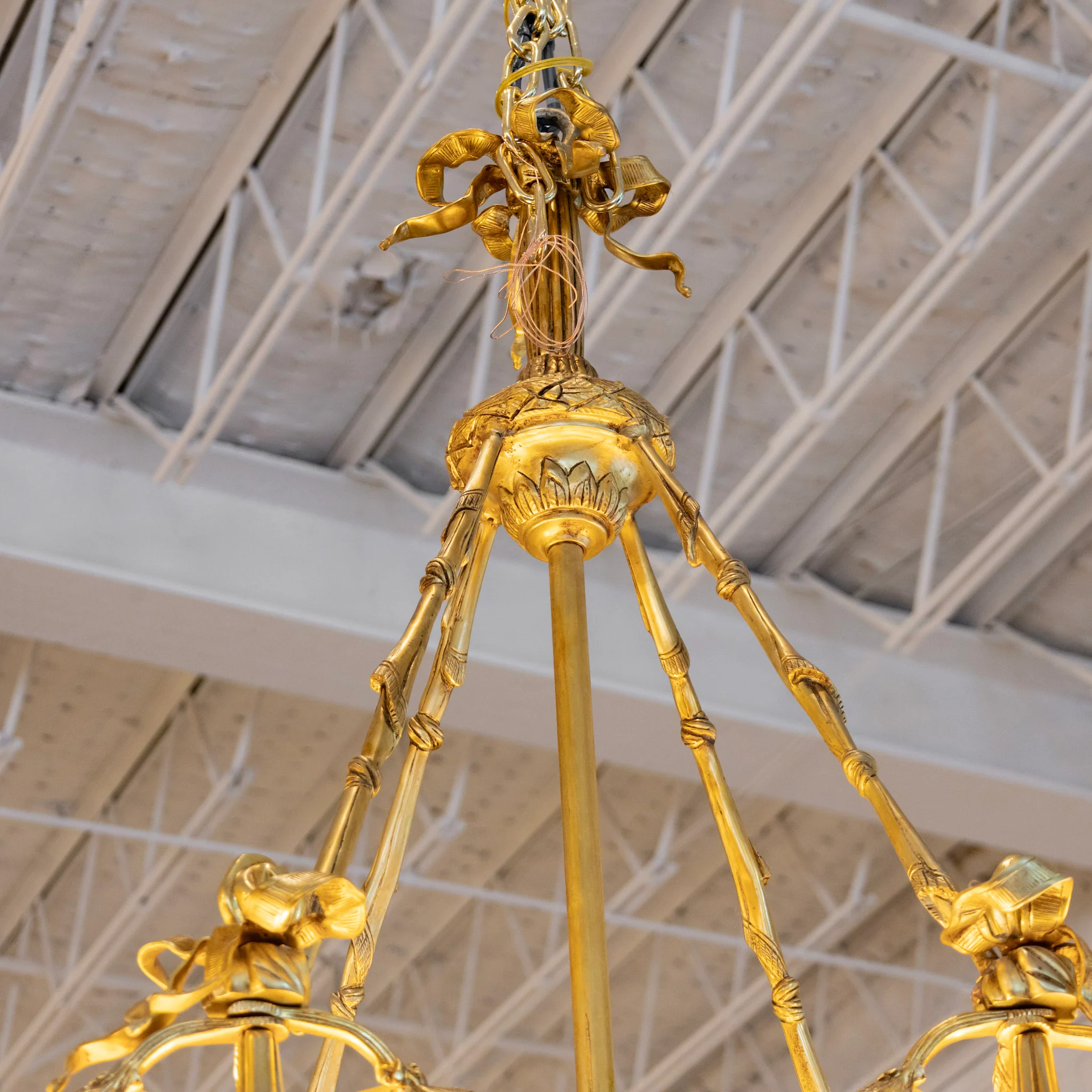 Grand French Tiered Rectangular Brass Chandelier – Bow Details & Icicle Drops - Image 9