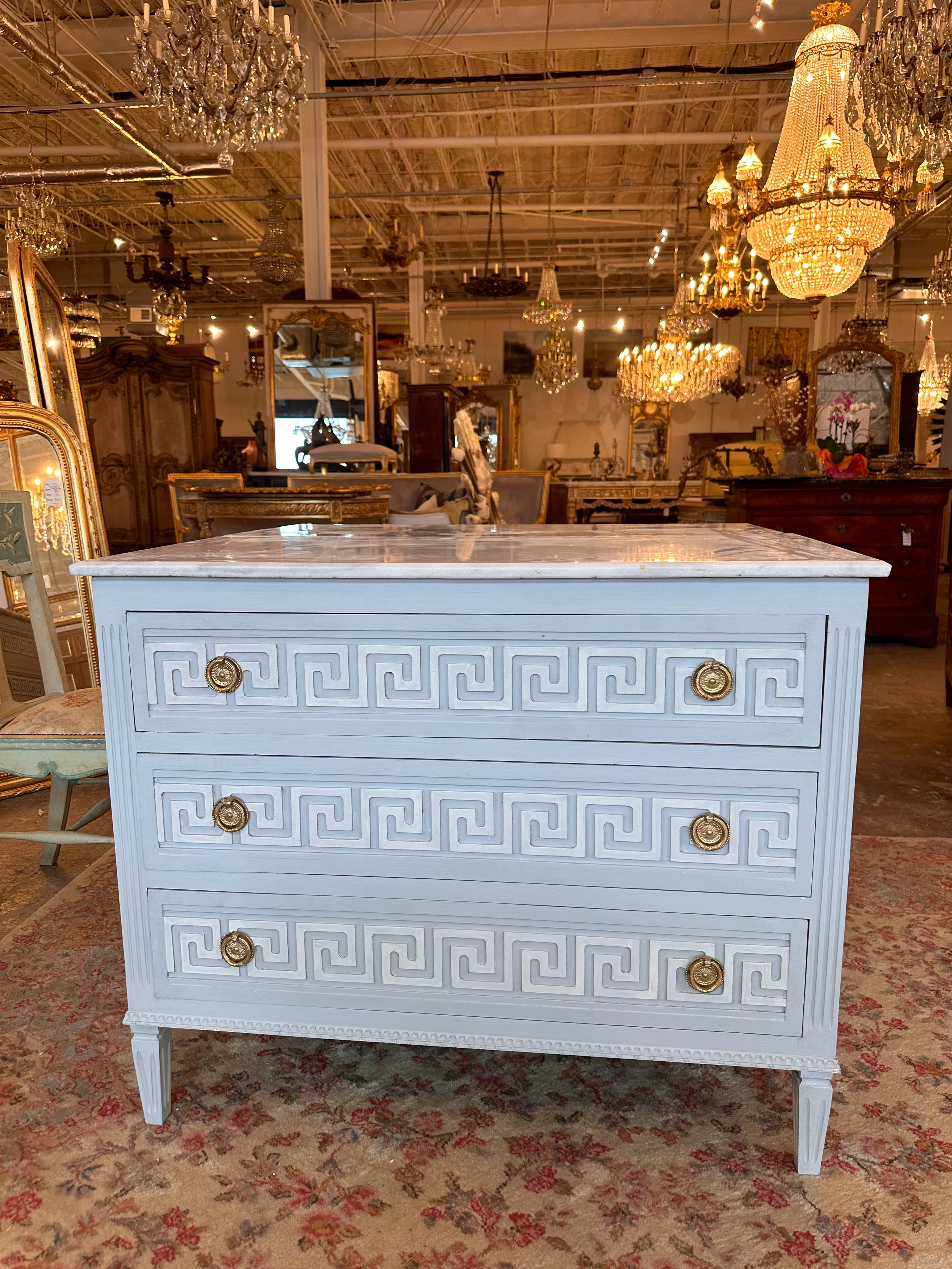 Greek Key Marble Top Swedish Antqiue Chest