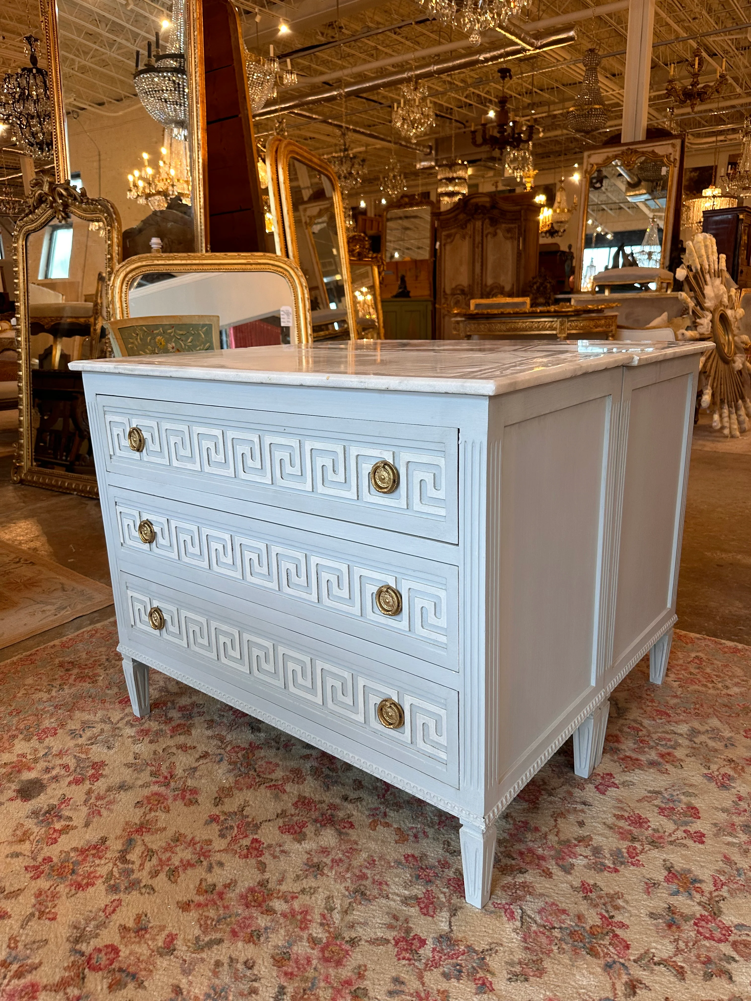 Greek Key Marble Top Swedish Antqiue Chest - Image 2