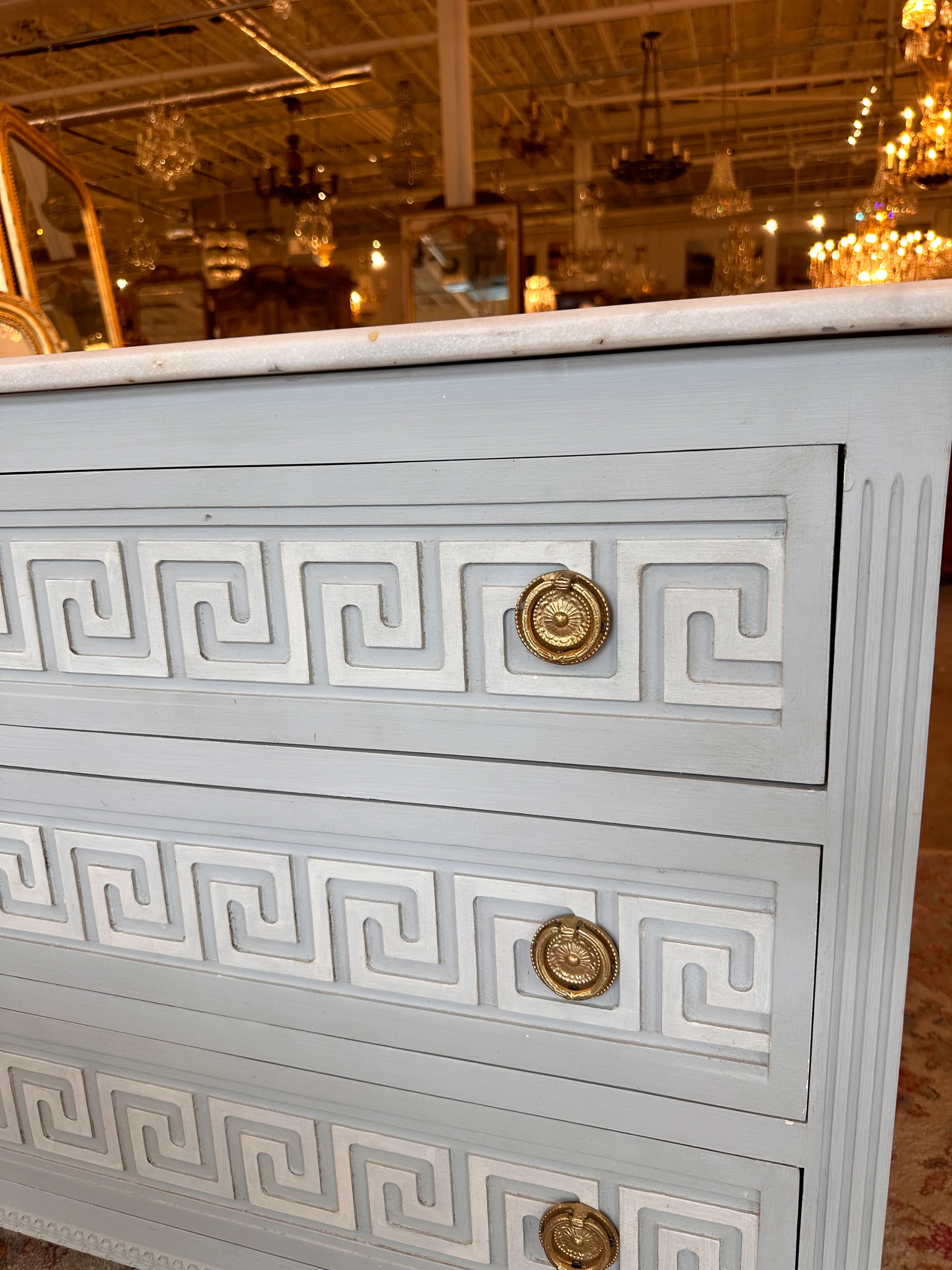 Greek Key Marble Top Swedish Antqiue Chest - Image 3