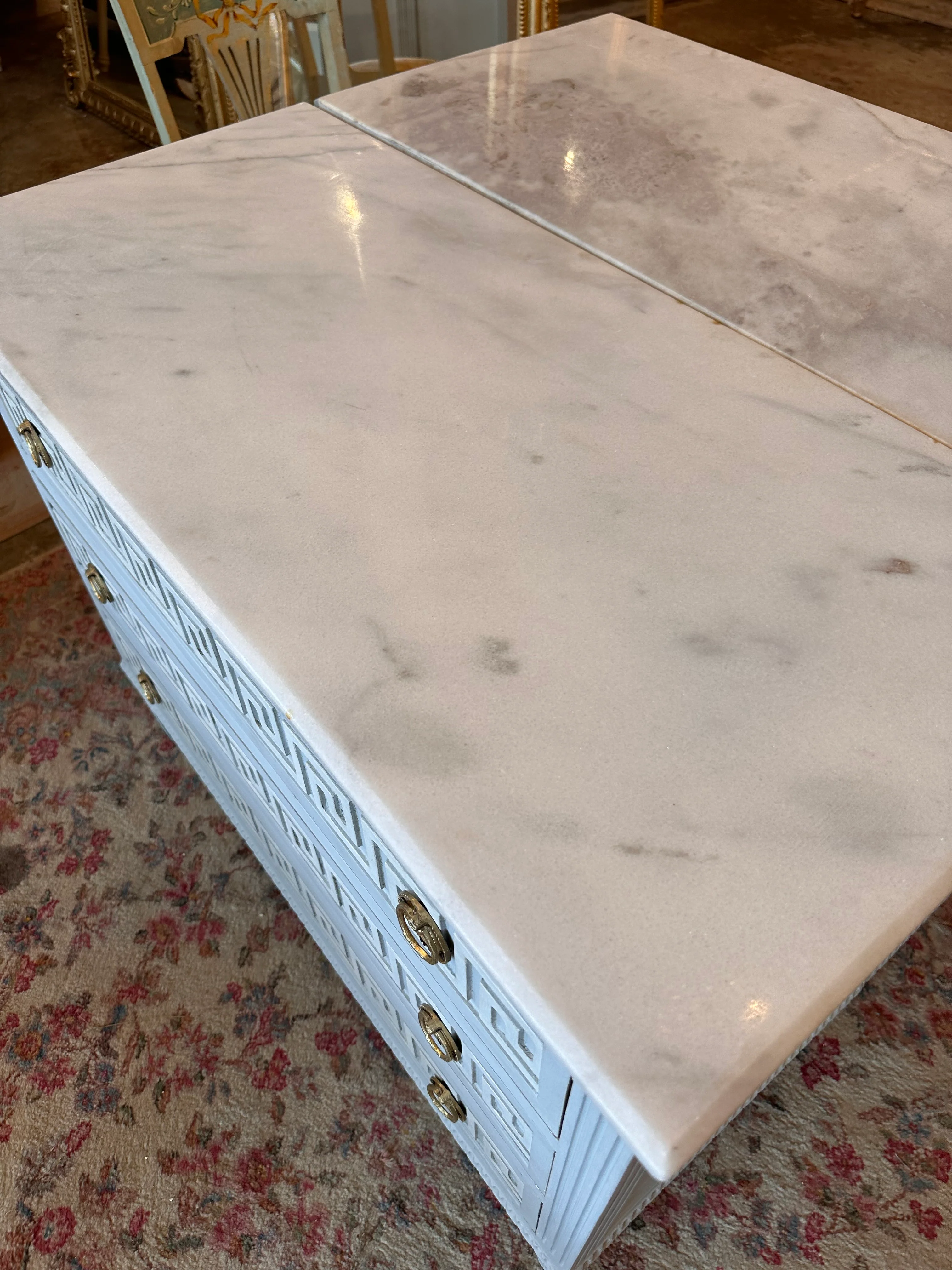 Greek Key Marble Top Swedish Antqiue Chest - Image 4