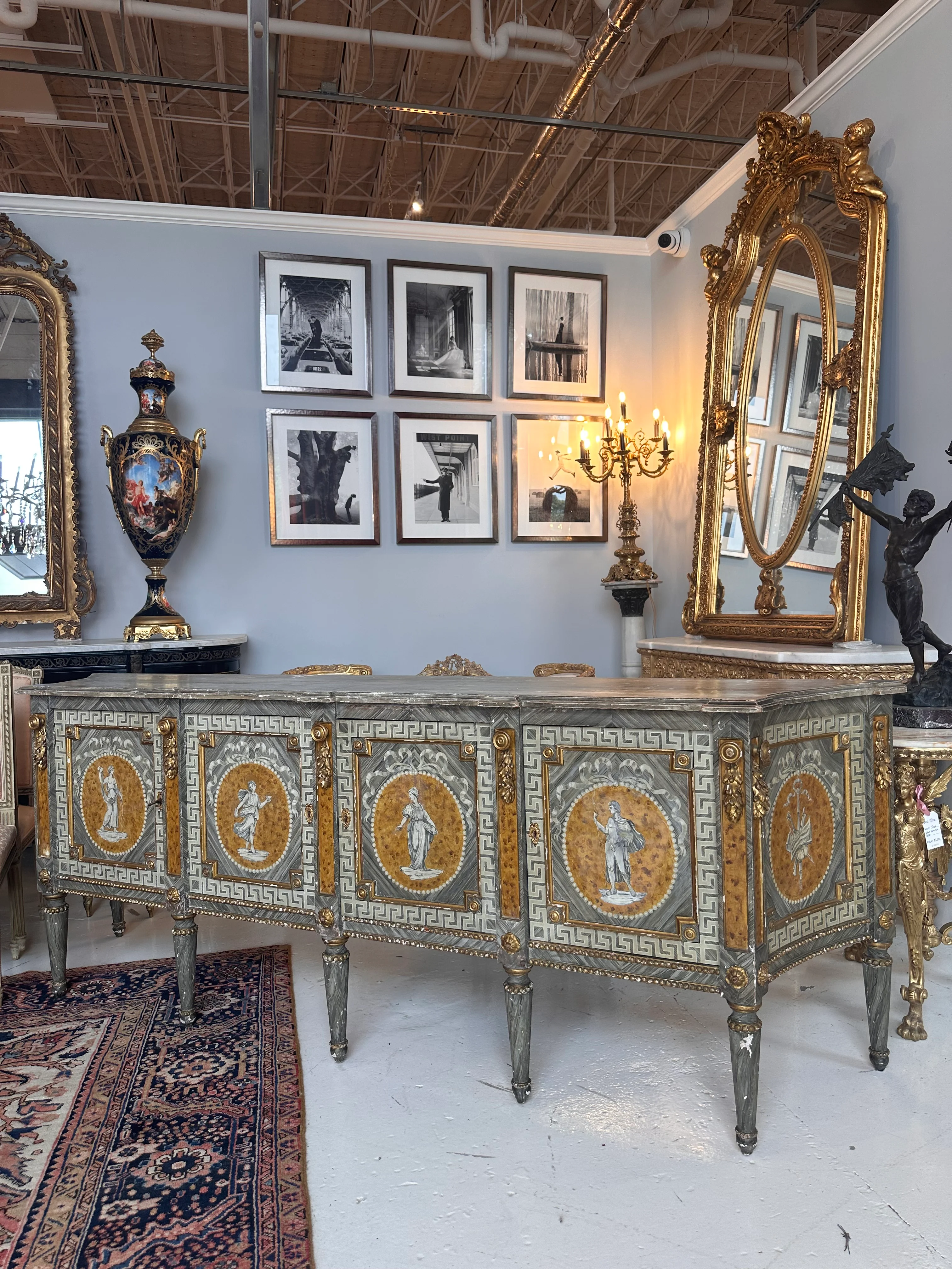 French Hand-Painted Greek Key Sideboard
