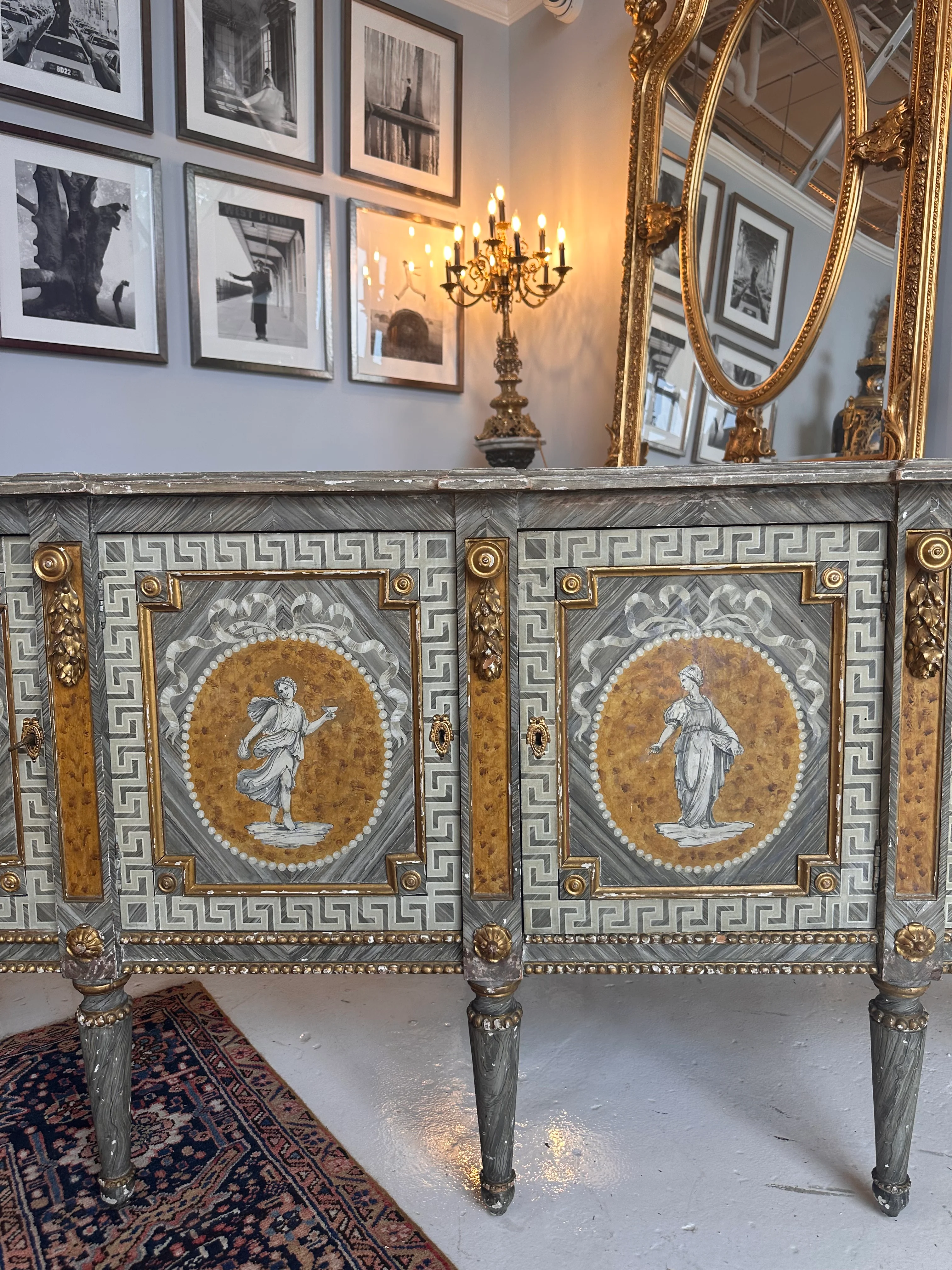 French Hand-Painted Greek Key Sideboard - Image 4
