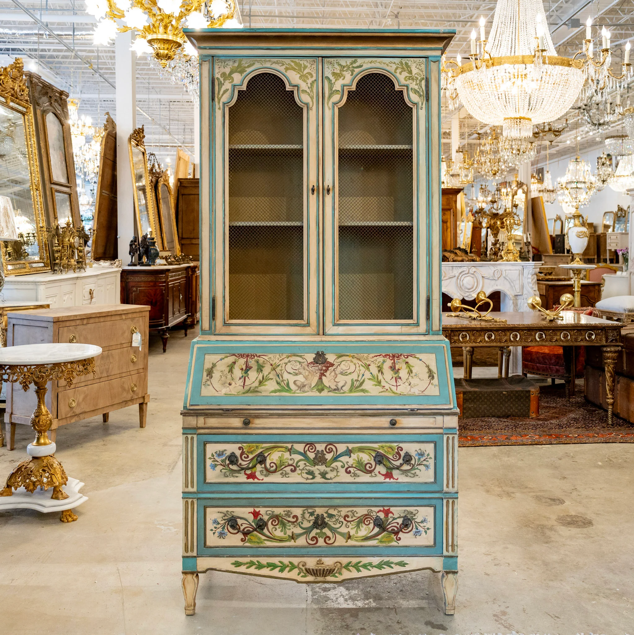 Gustavian Secretary Desk – Turquoise with Painted Figures