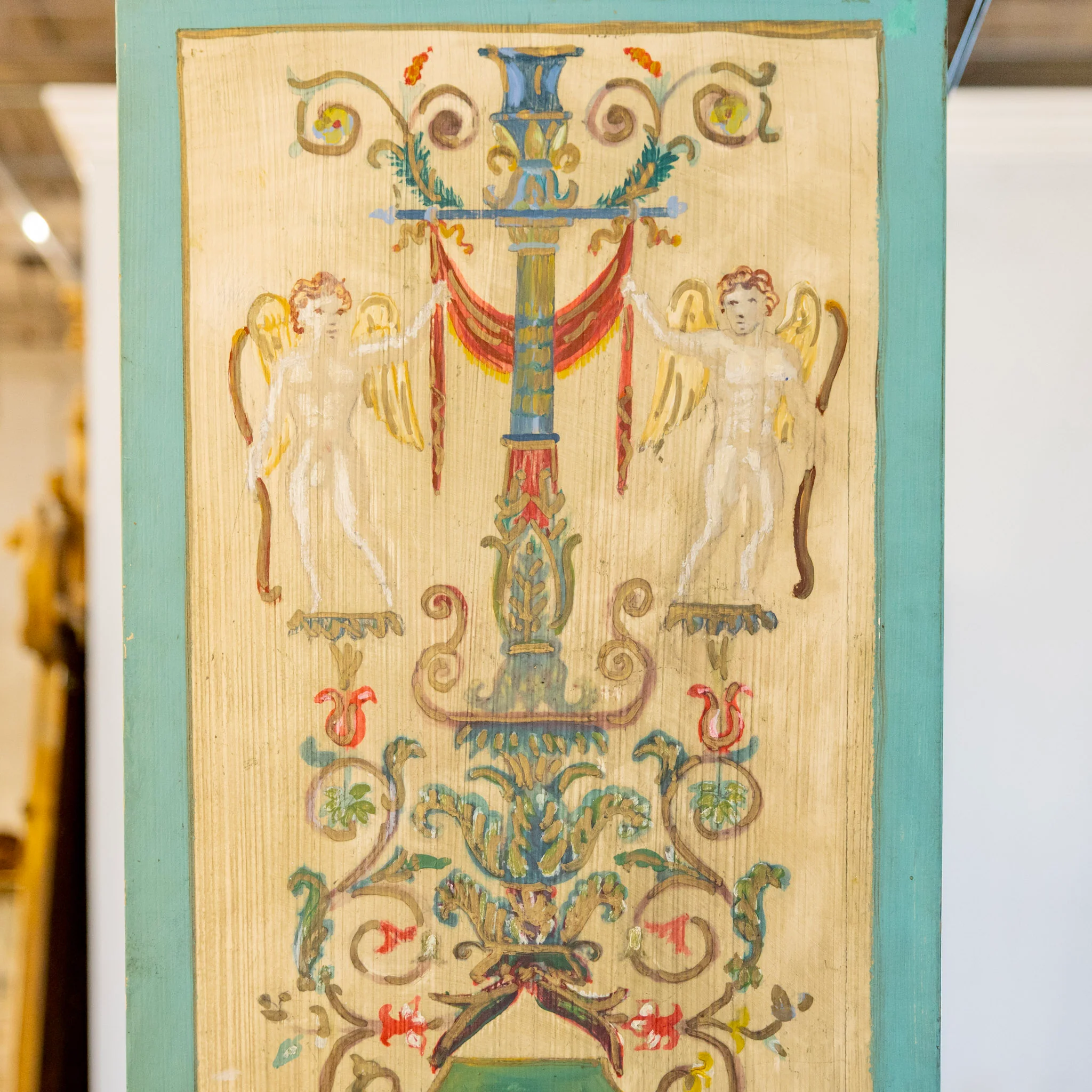 Gustavian Secretary Desk – Turquoise with Painted Figures - Image 11