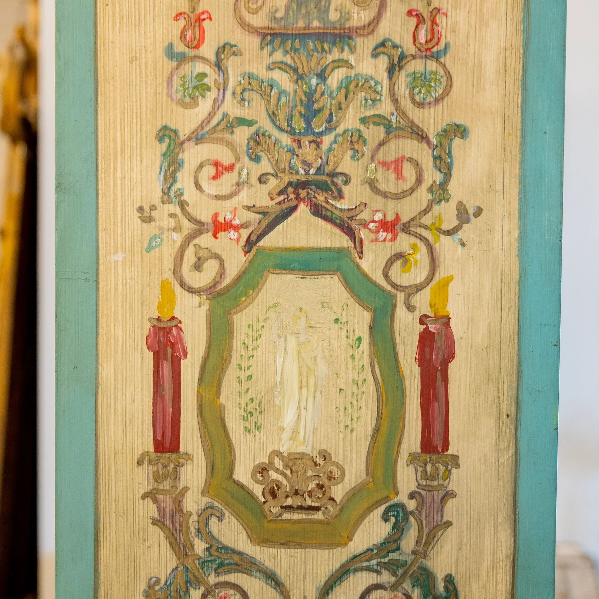 Gustavian Secretary Desk – Turquoise with Painted Figures - Image 12