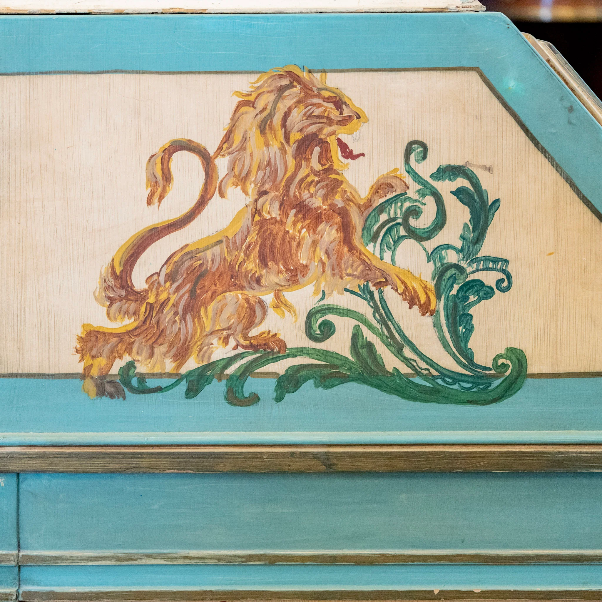 Gustavian Secretary Desk – Turquoise with Painted Figures - Image 16