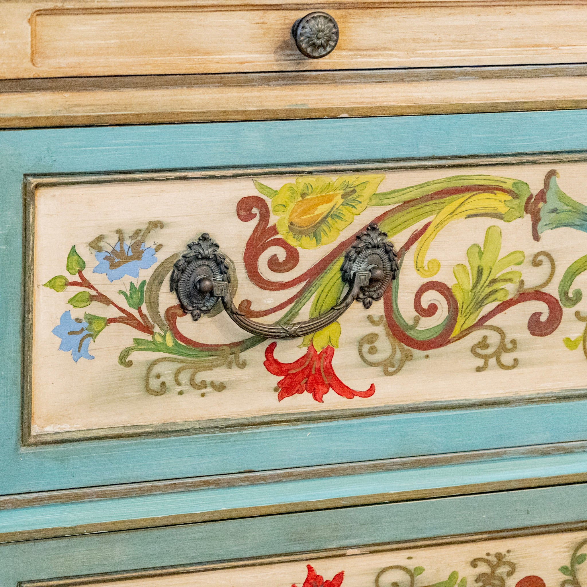 Gustavian Secretary Desk – Turquoise with Painted Figures - Image 18