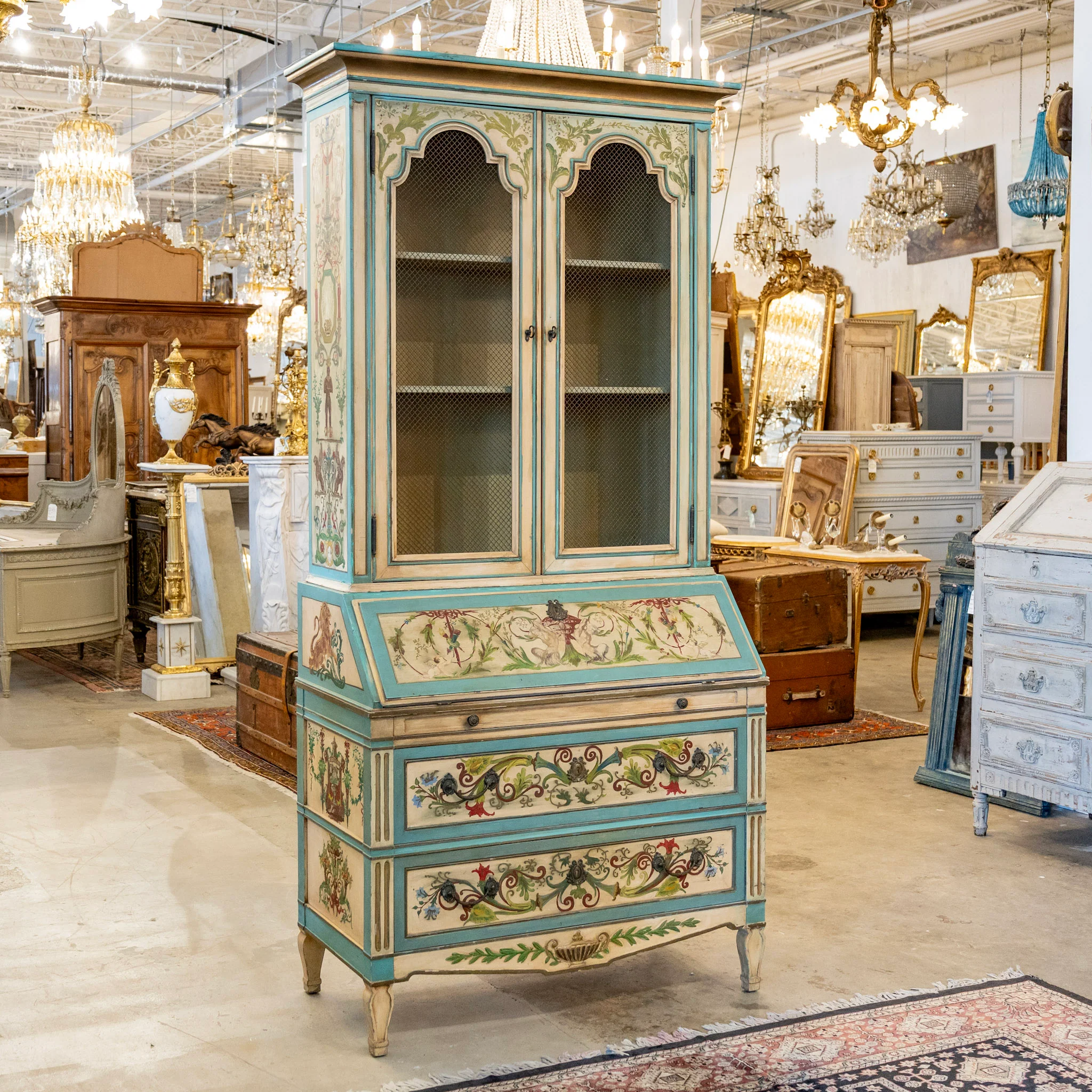 Gustavian Secretary Desk – Turquoise with Painted Figures - Image 2