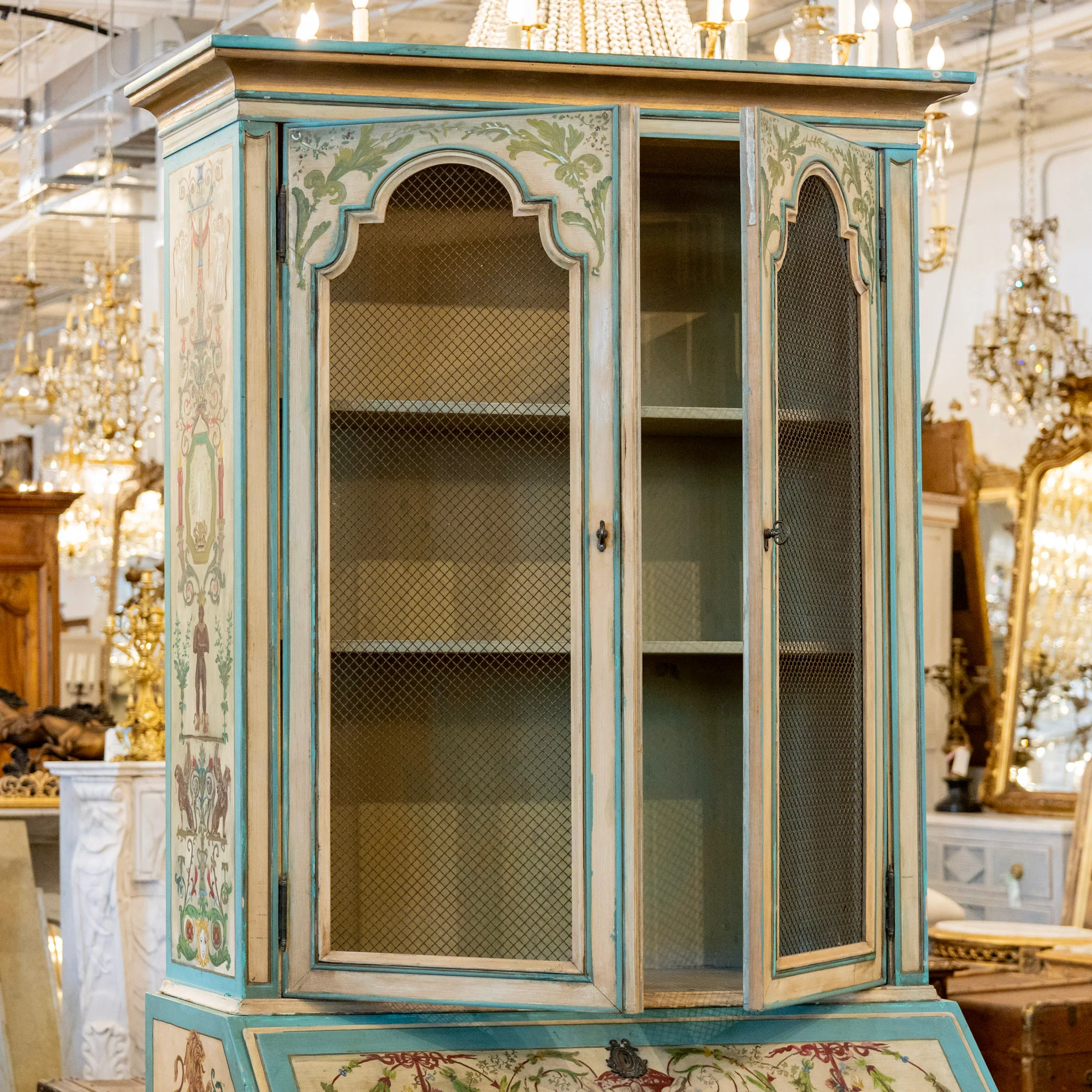Gustavian Secretary Desk – Turquoise with Painted Figures - Image 5
