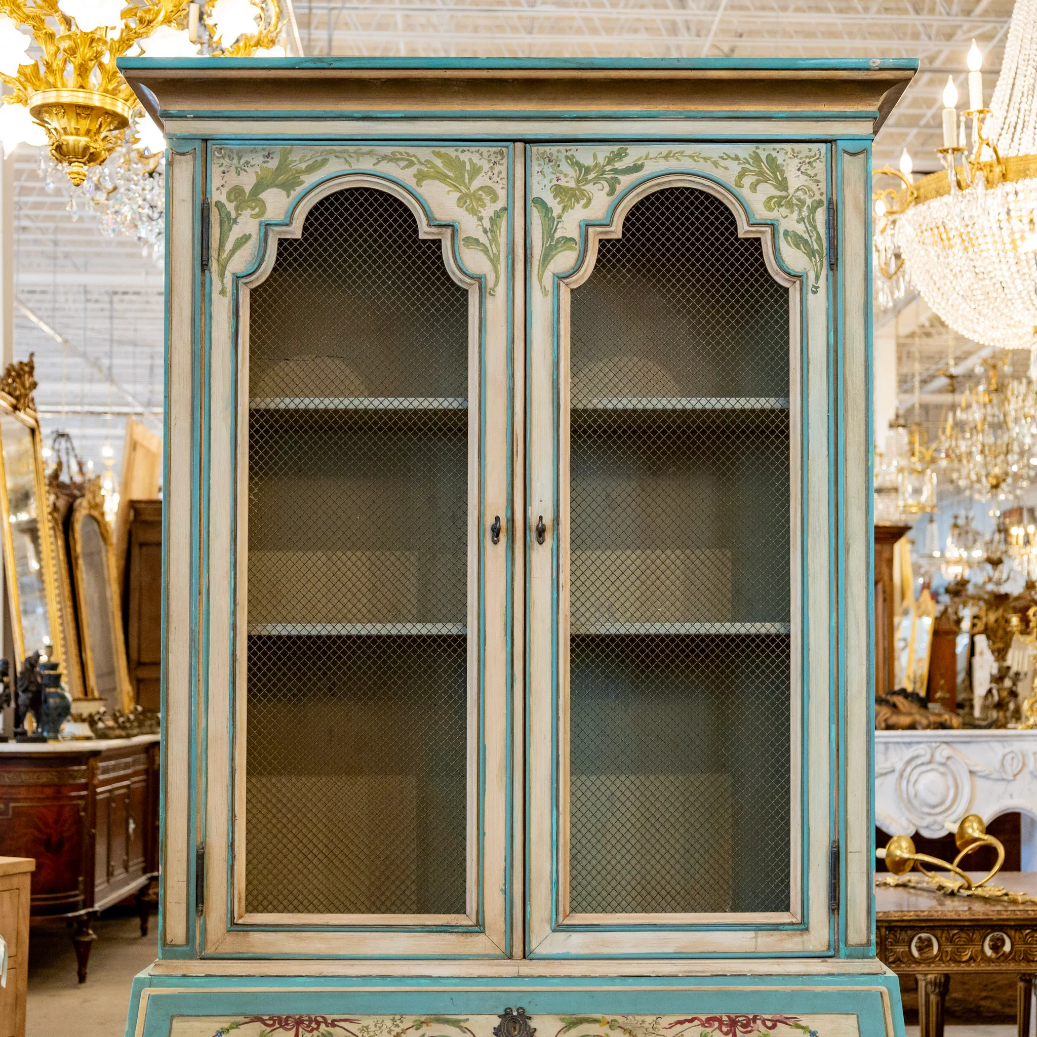 Gustavian Secretary Desk – Turquoise with Painted Figures - Image 6