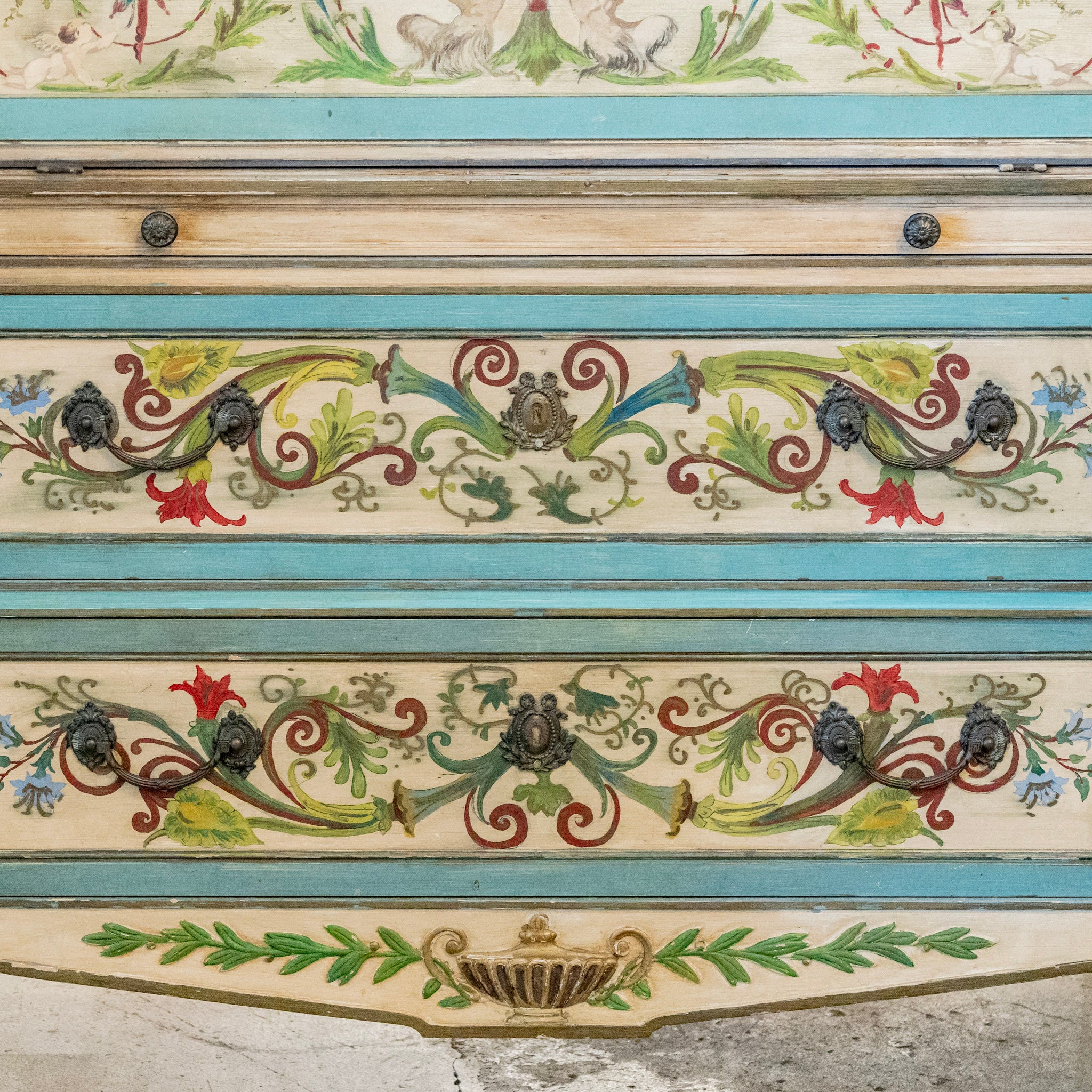 Gustavian Secretary Desk – Turquoise with Painted Figures - Image 8