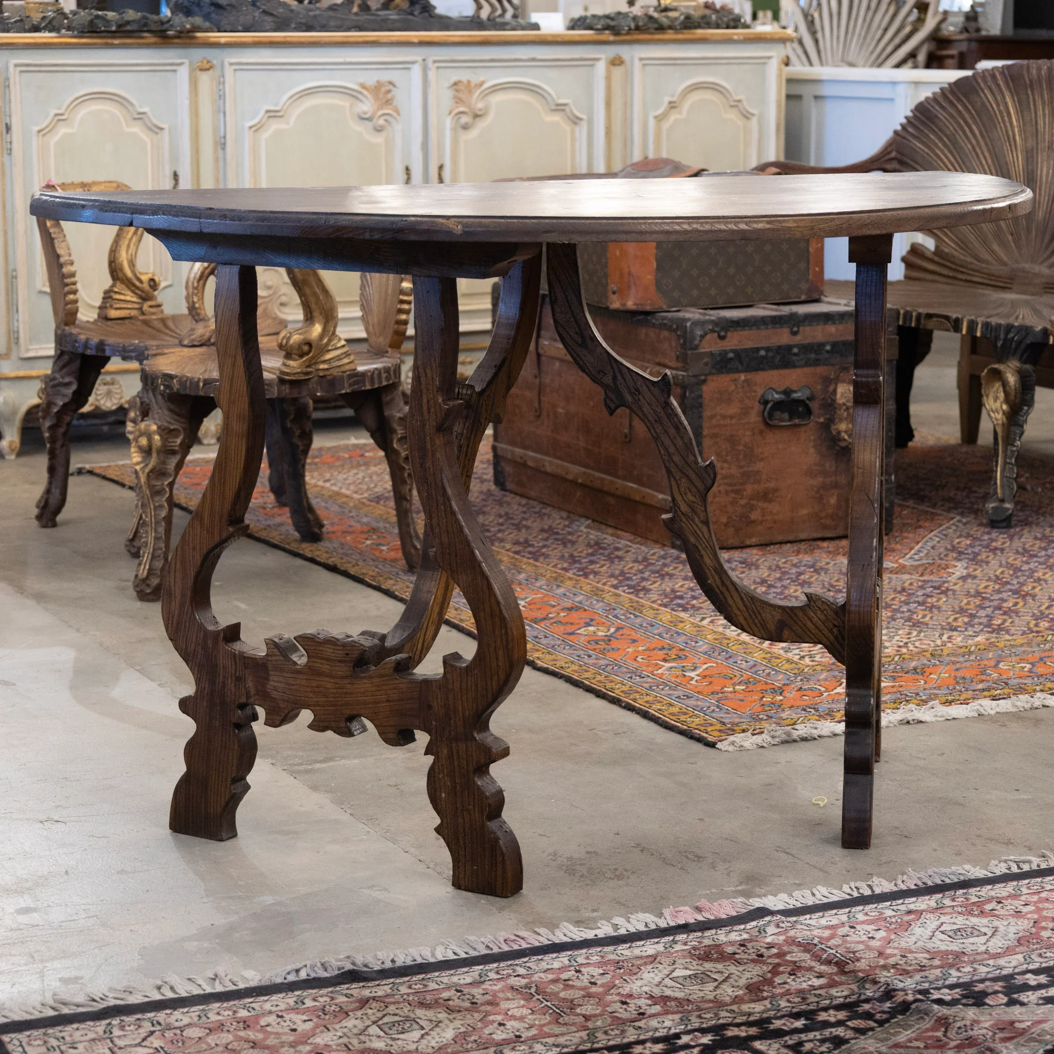Italian Carved Sculptural Walnut Center Table – Formed By Pair of Demilune Consoles - Image 10
