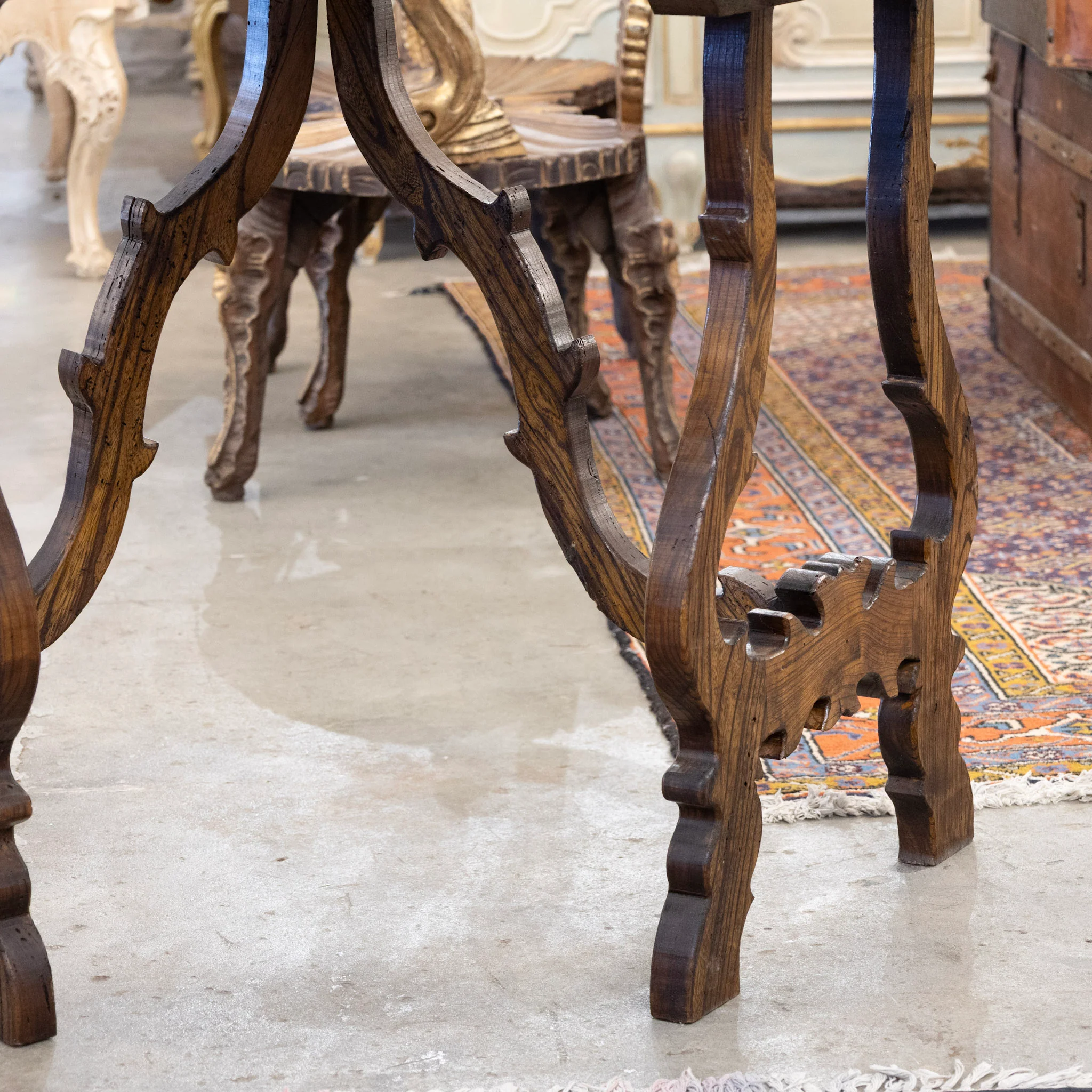 Italian Carved Sculptural Walnut Center Table – Formed By Pair of Demilune Consoles - Image 12