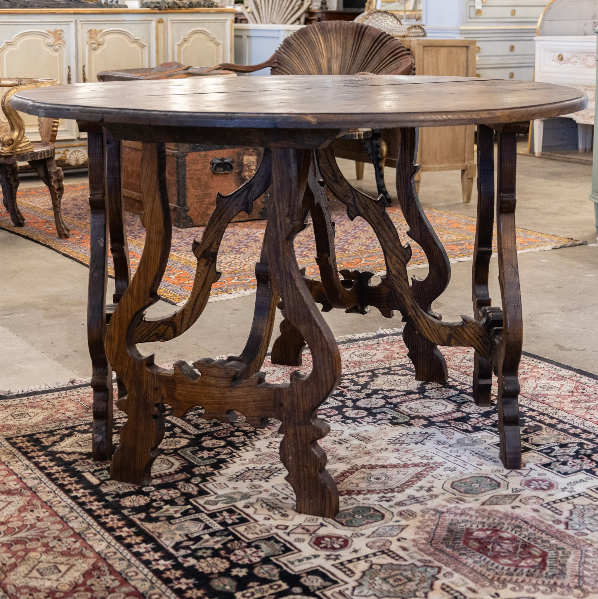 Italian Carved Sculptural Walnut Center Table – Formed By Pair of Demilune Consoles - Image 3