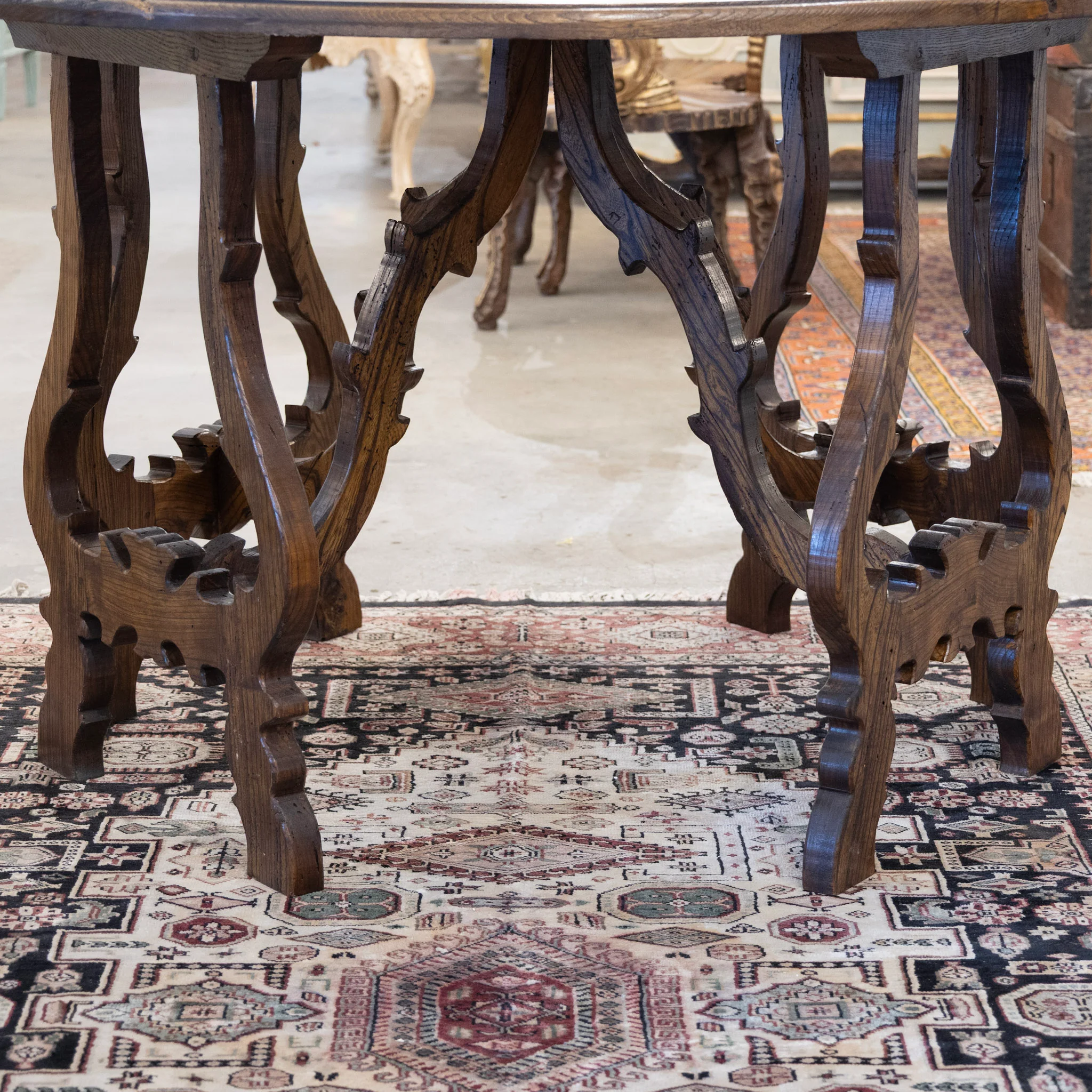 Italian Carved Sculptural Walnut Center Table – Formed By Pair of Demilune Consoles - Image 4