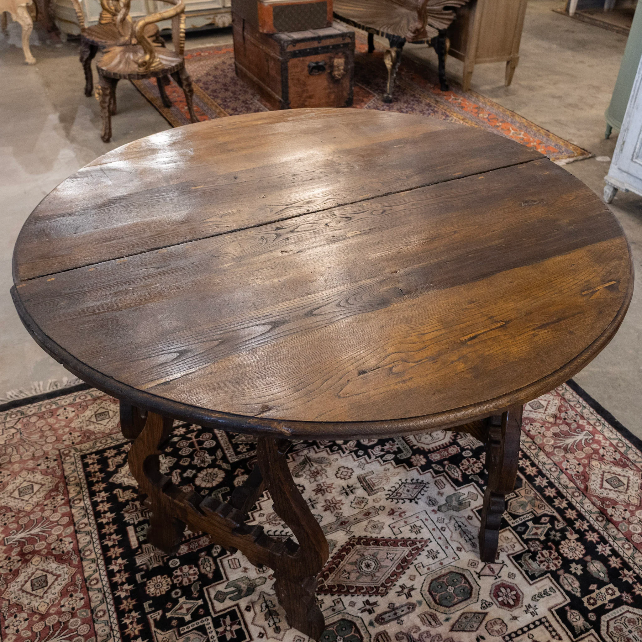 Italian Carved Sculptural Walnut Center Table – Formed By Pair of Demilune Consoles - Image 5
