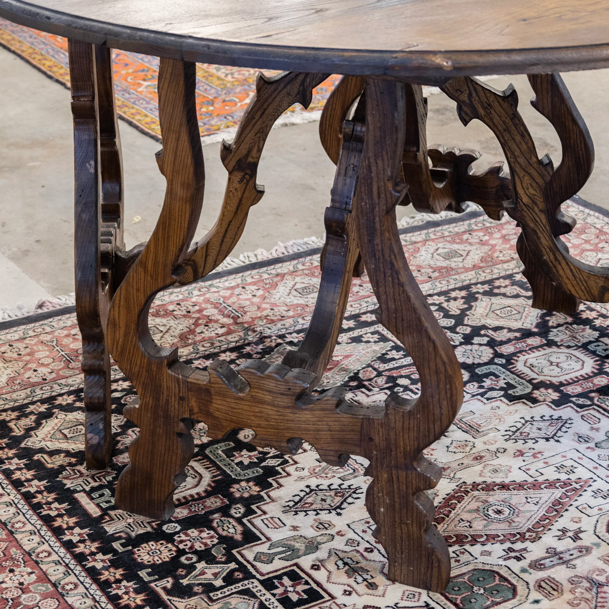 Italian Carved Sculptural Walnut Center Table – Formed By Pair of Demilune Consoles - Image 6