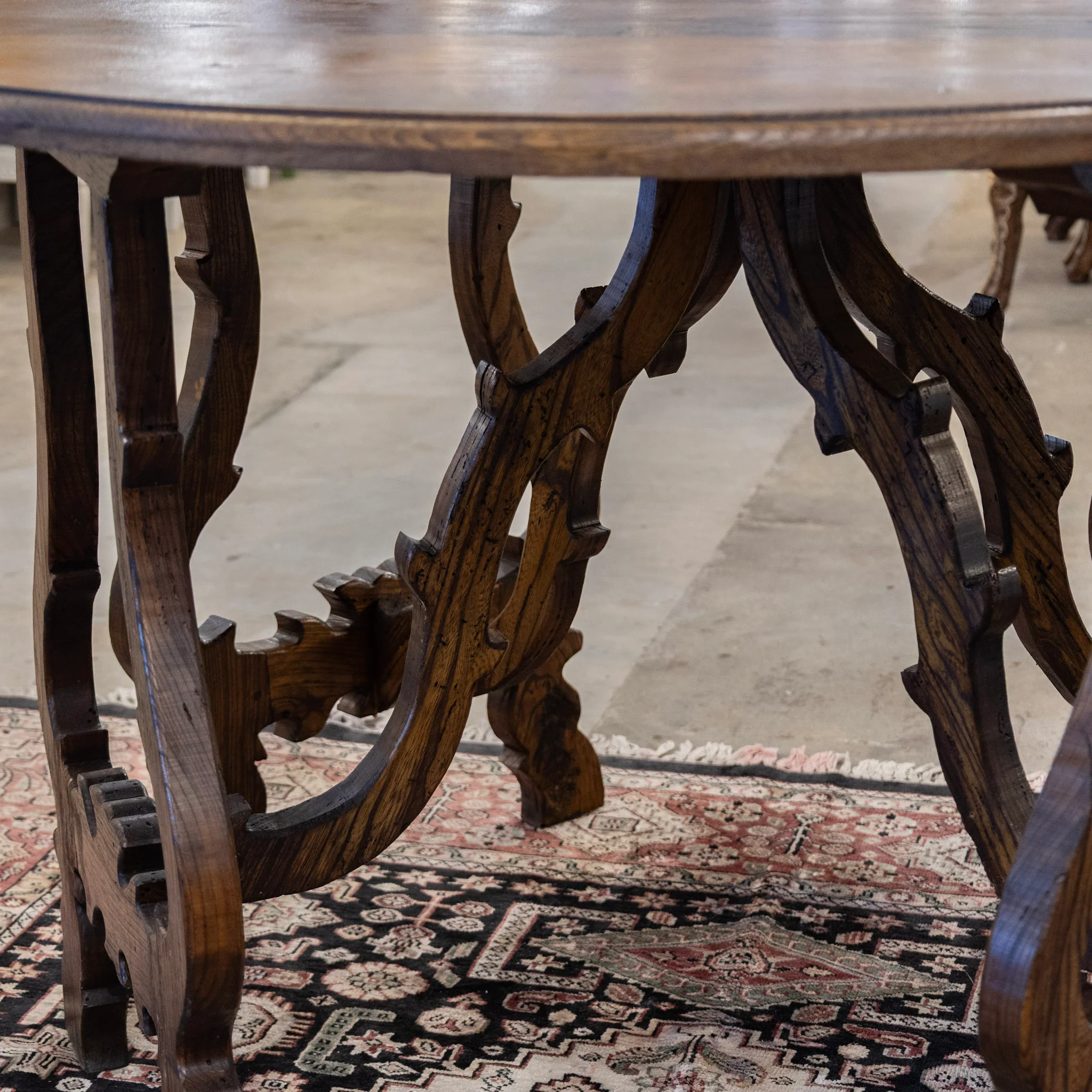 Italian Carved Sculptural Walnut Center Table – Formed By Pair of Demilune Consoles - Image 7