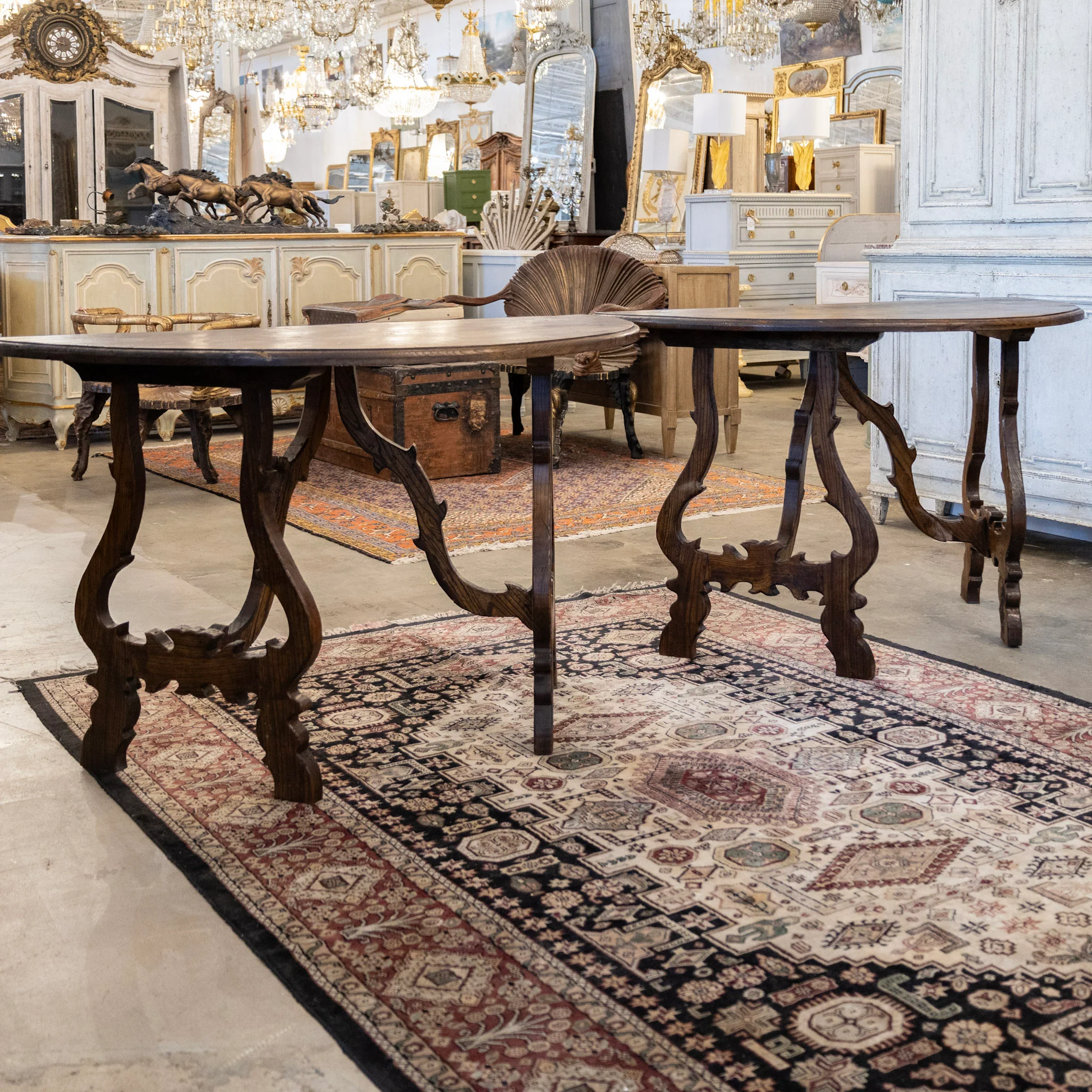 Italian Carved Sculptural Walnut Center Table – Formed By Pair of Demilune Consoles - Image 8