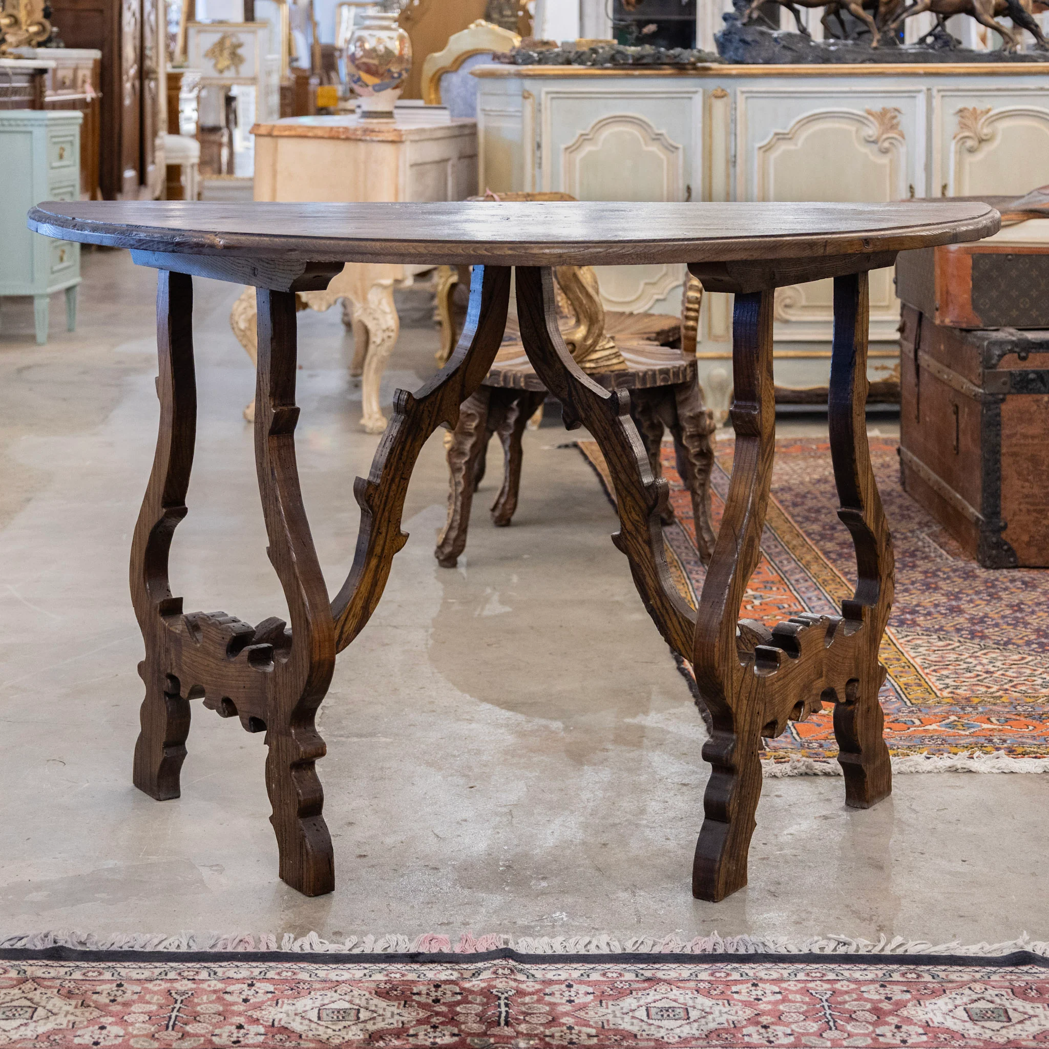 Italian Carved Sculptural Walnut Center Table – Formed By Pair of Demilune Consoles - Image 9
