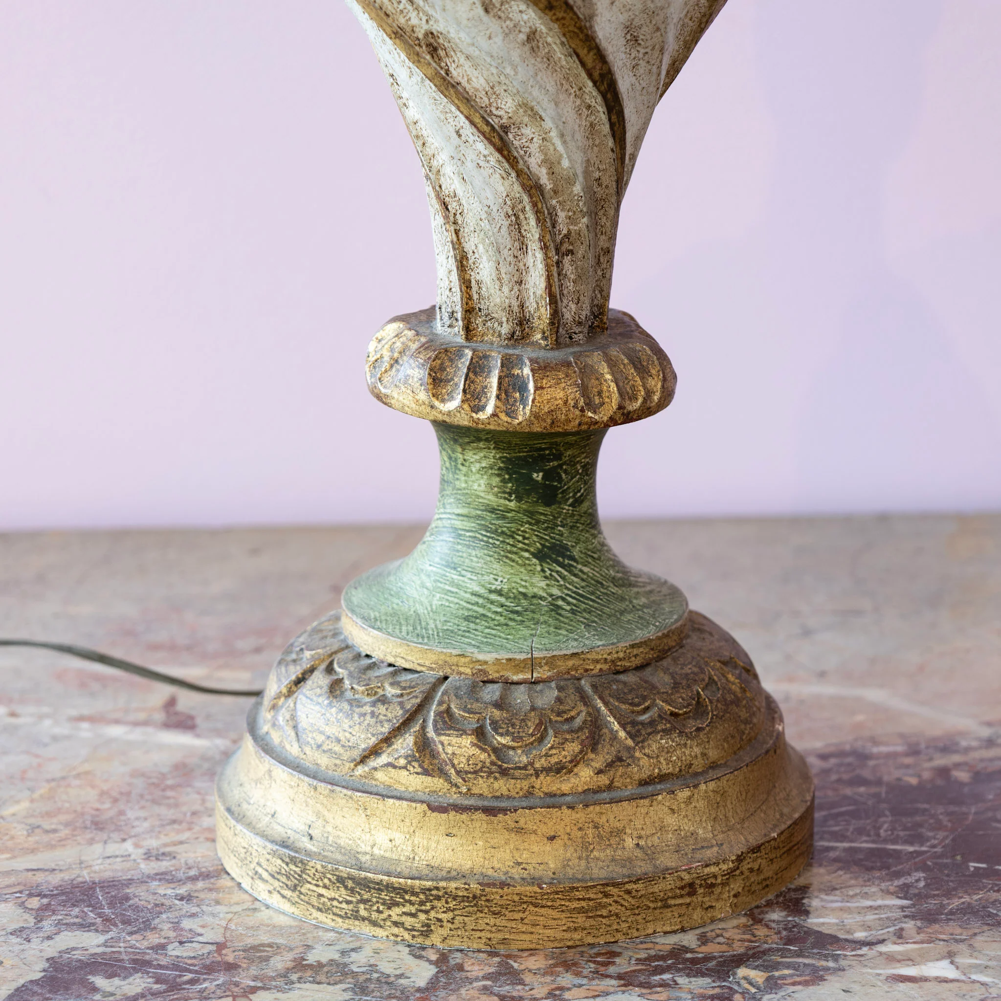 Italian Carved Wood Lamp – Hand-Painted Detailing - Image 4