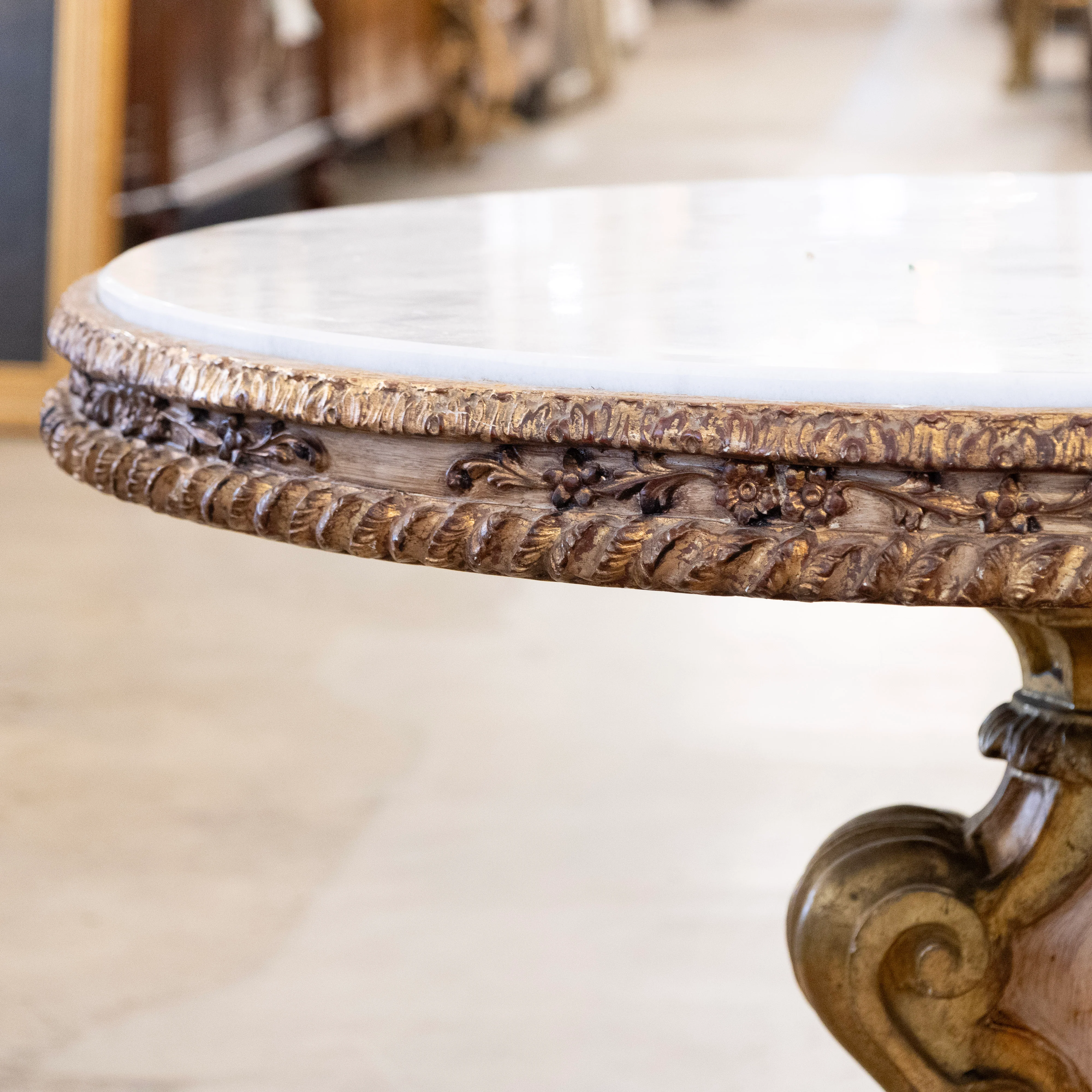 Italian Center Table – Painted & Carved Pedestal with White Marble Top - Image 3