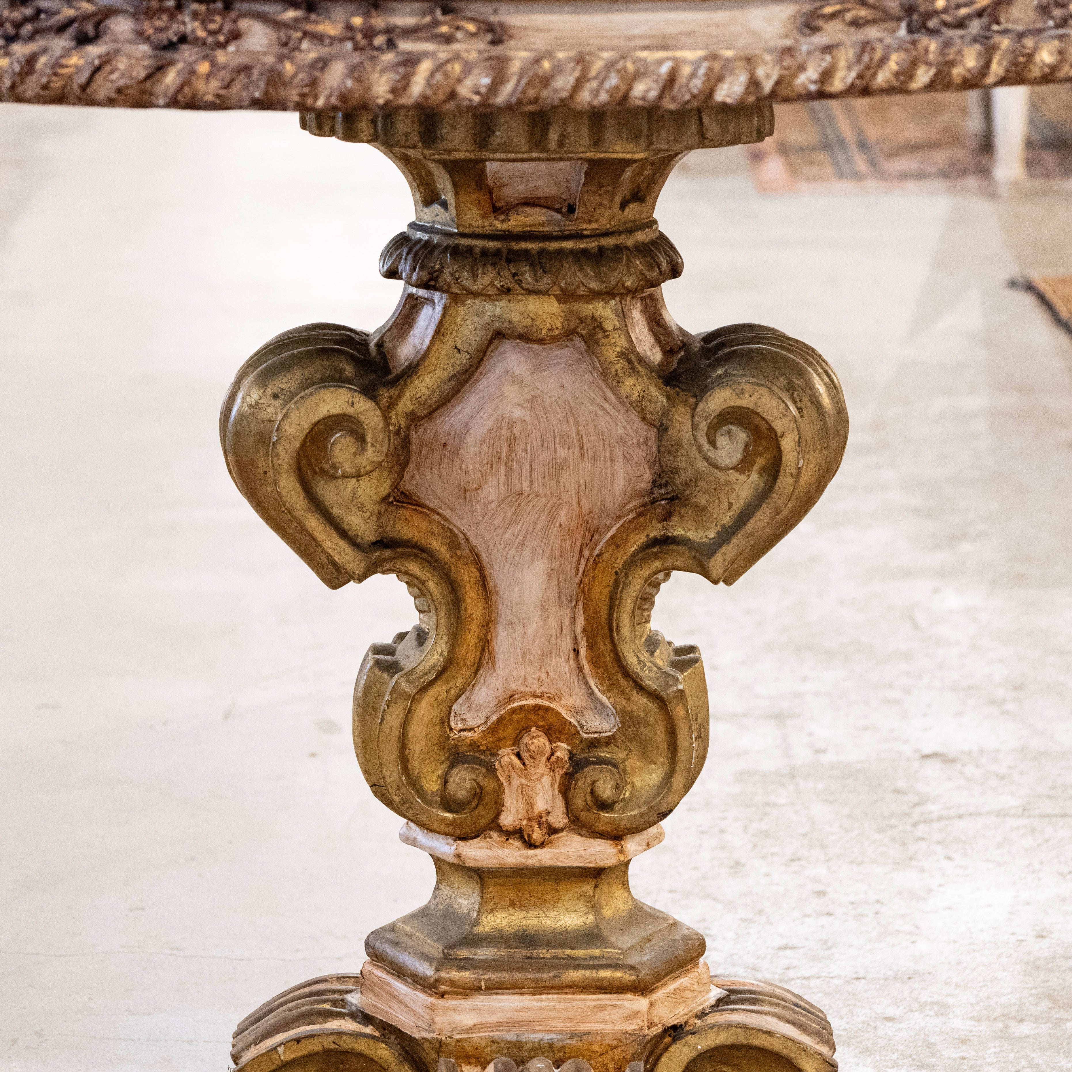Italian Center Table – Painted & Carved Pedestal with White Marble Top - Image 4
