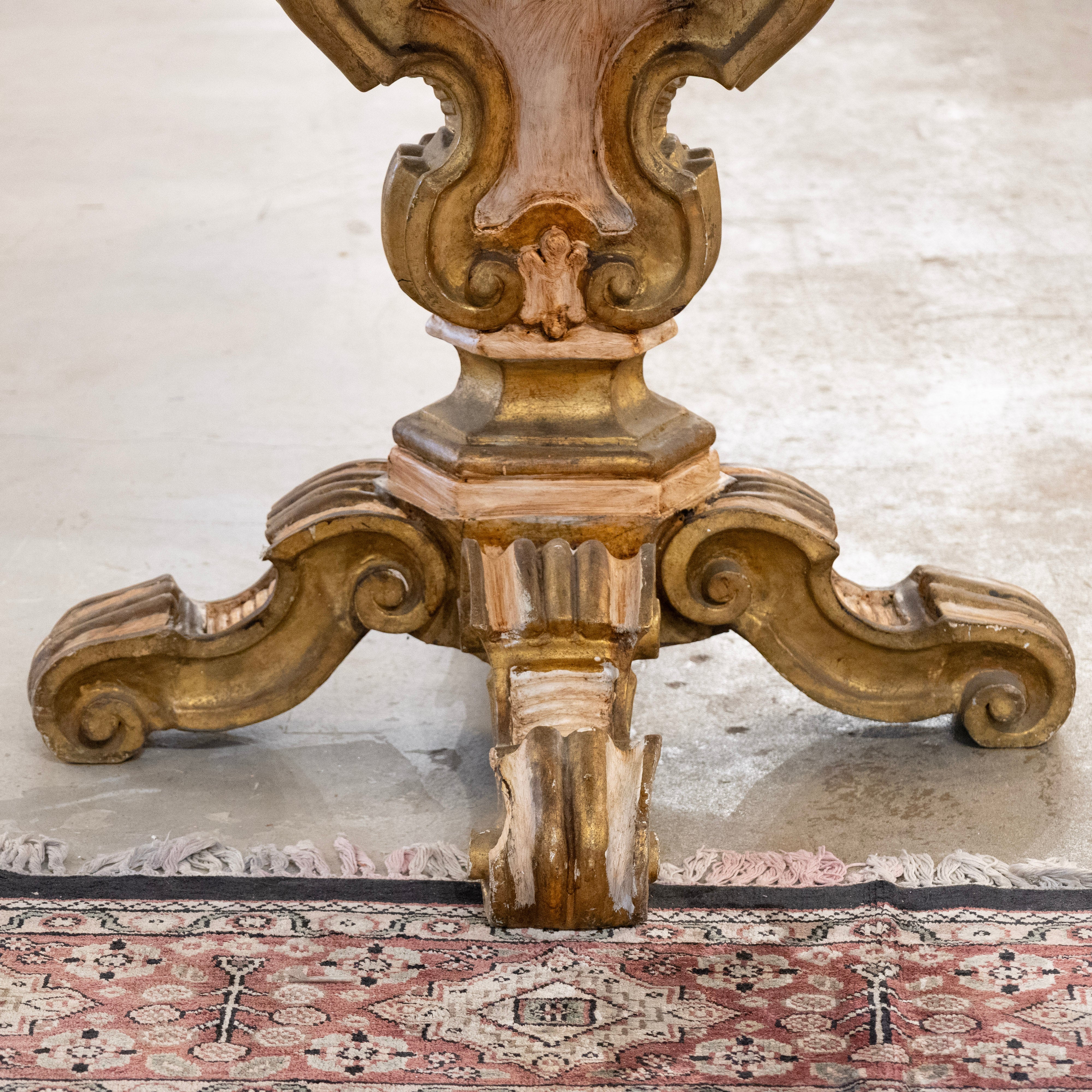 Italian Center Table – Painted & Carved Pedestal with White Marble Top - Image 5