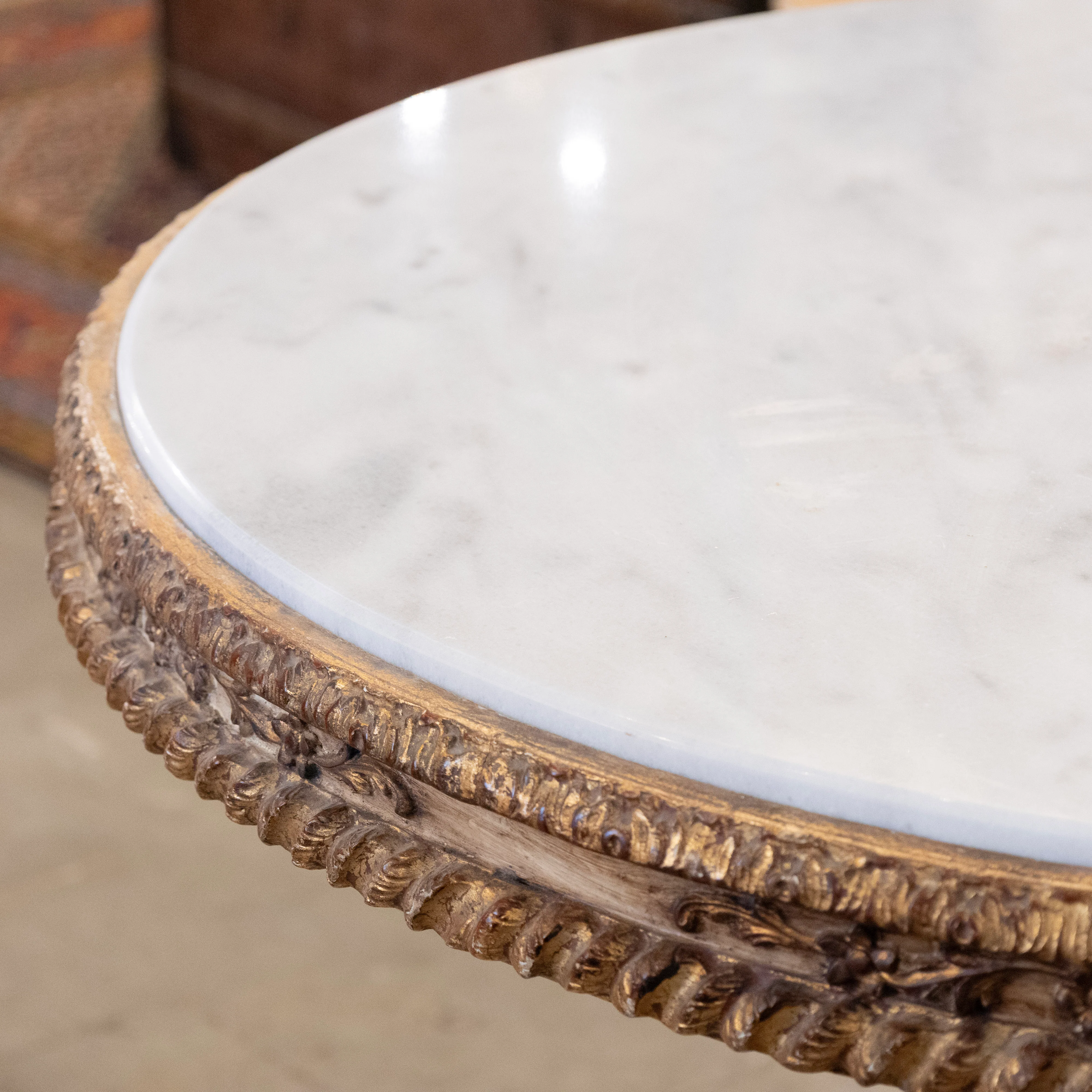 Italian Center Table – Painted & Carved Pedestal with White Marble Top - Image 6