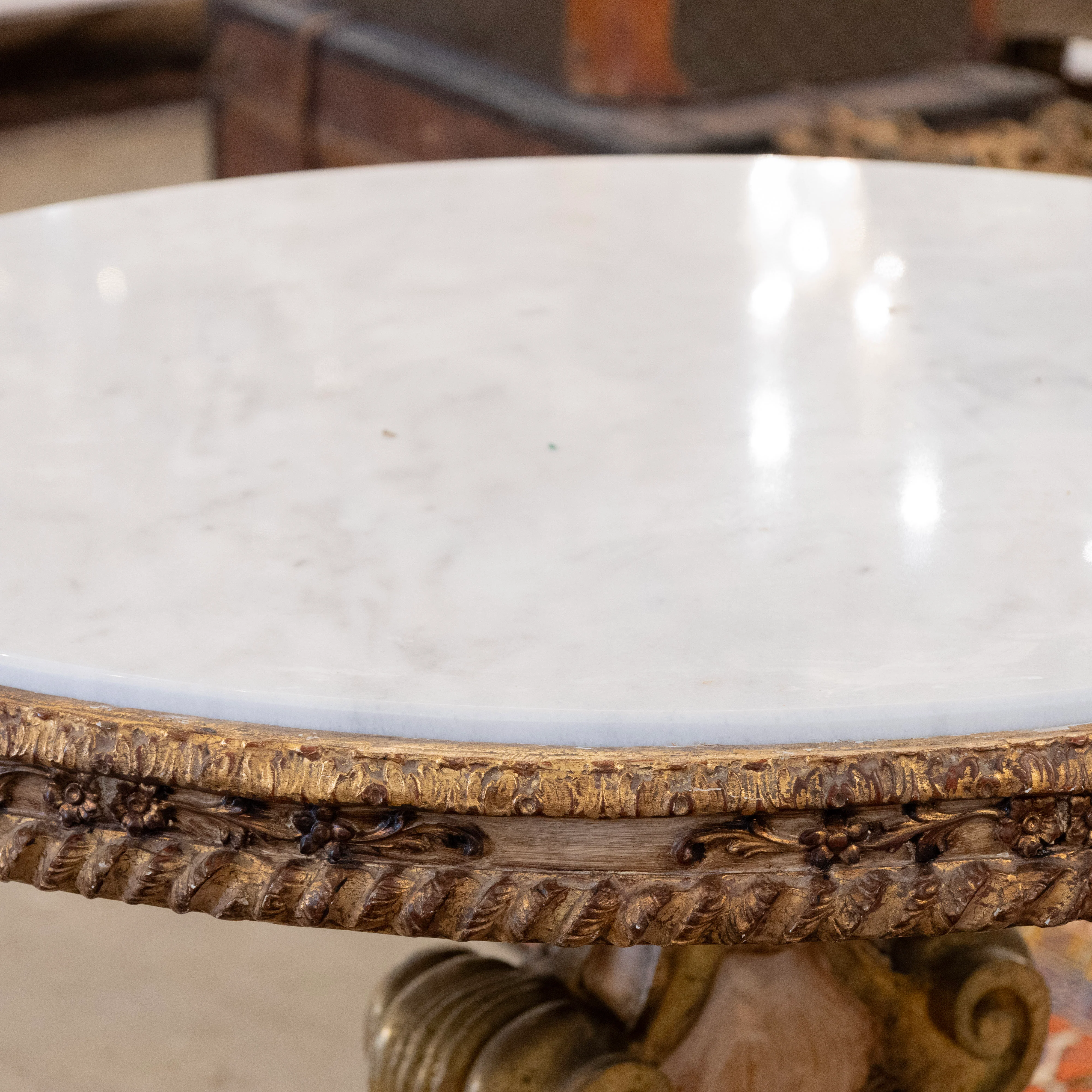 Italian Center Table – Painted & Carved Pedestal with White Marble Top - Image 8