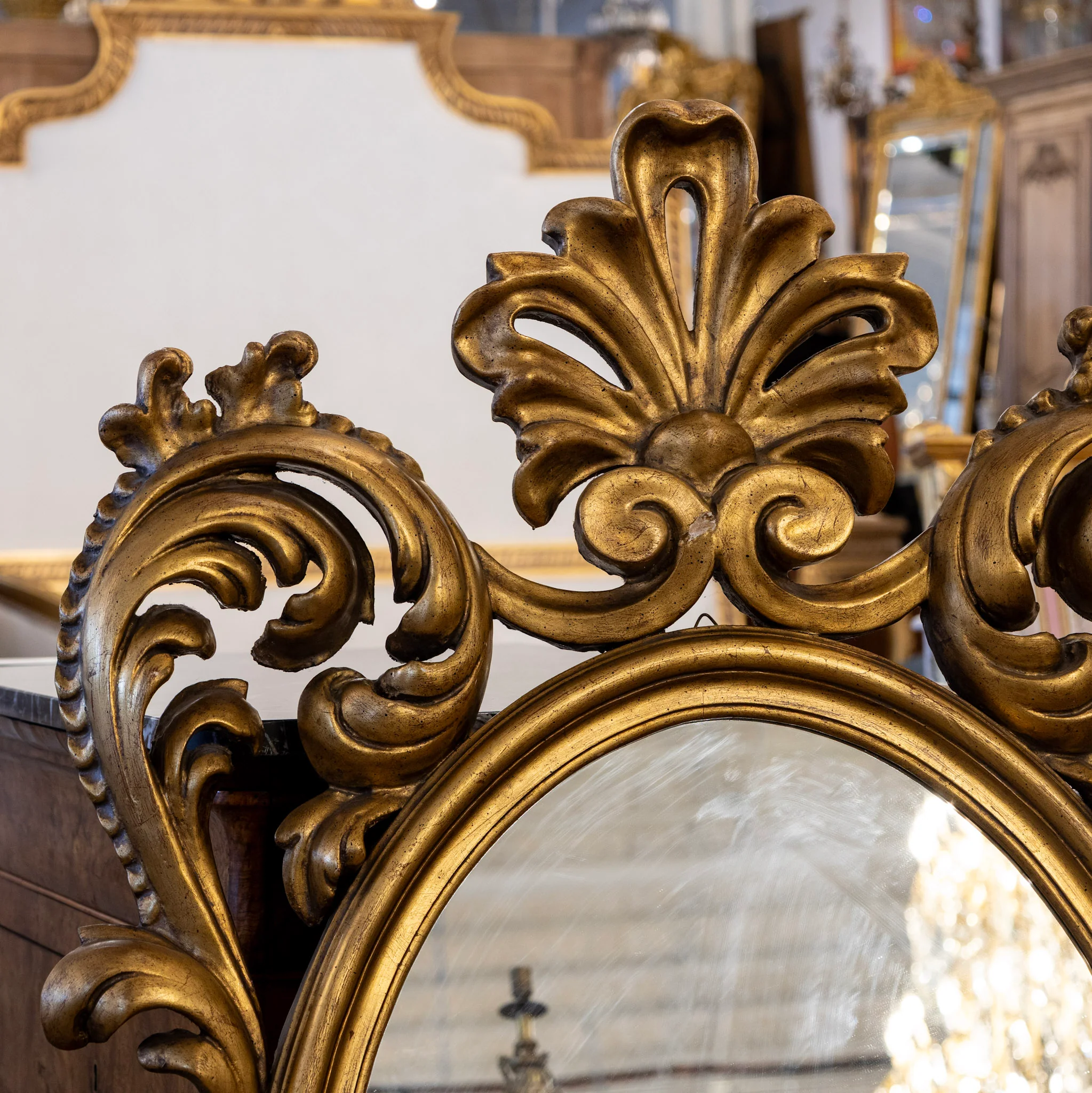 Italian Gilded Oval Mirror – Rococo Carvings - Image 3