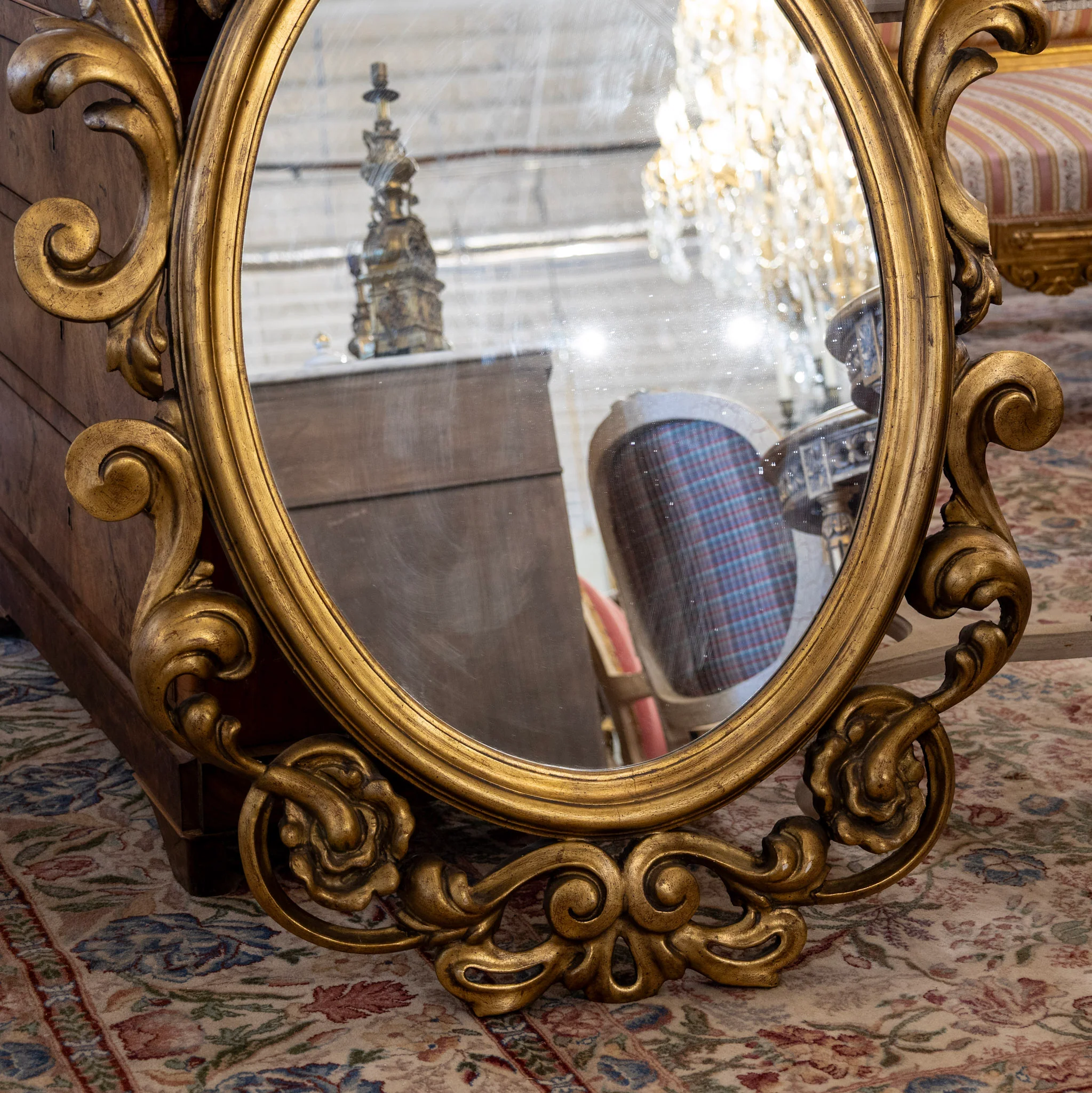 Italian Gilded Oval Mirror – Rococo Carvings - Image 4