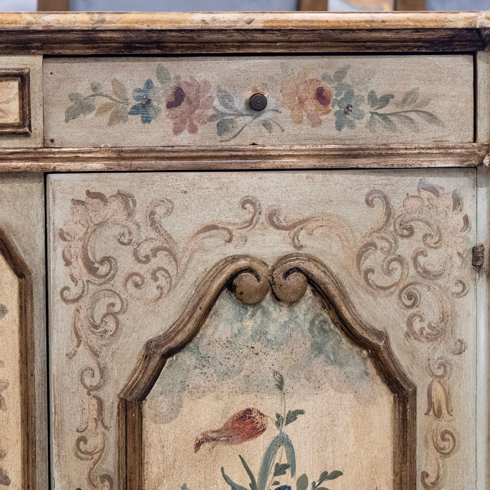 Italian Hand-Painted Soft Green Floral Sideboard - Image 10
