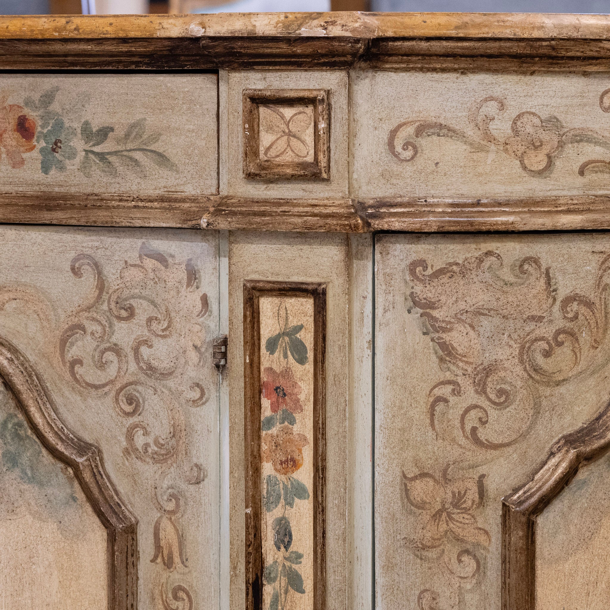 Italian Hand-Painted Soft Green Floral Sideboard - Image 11